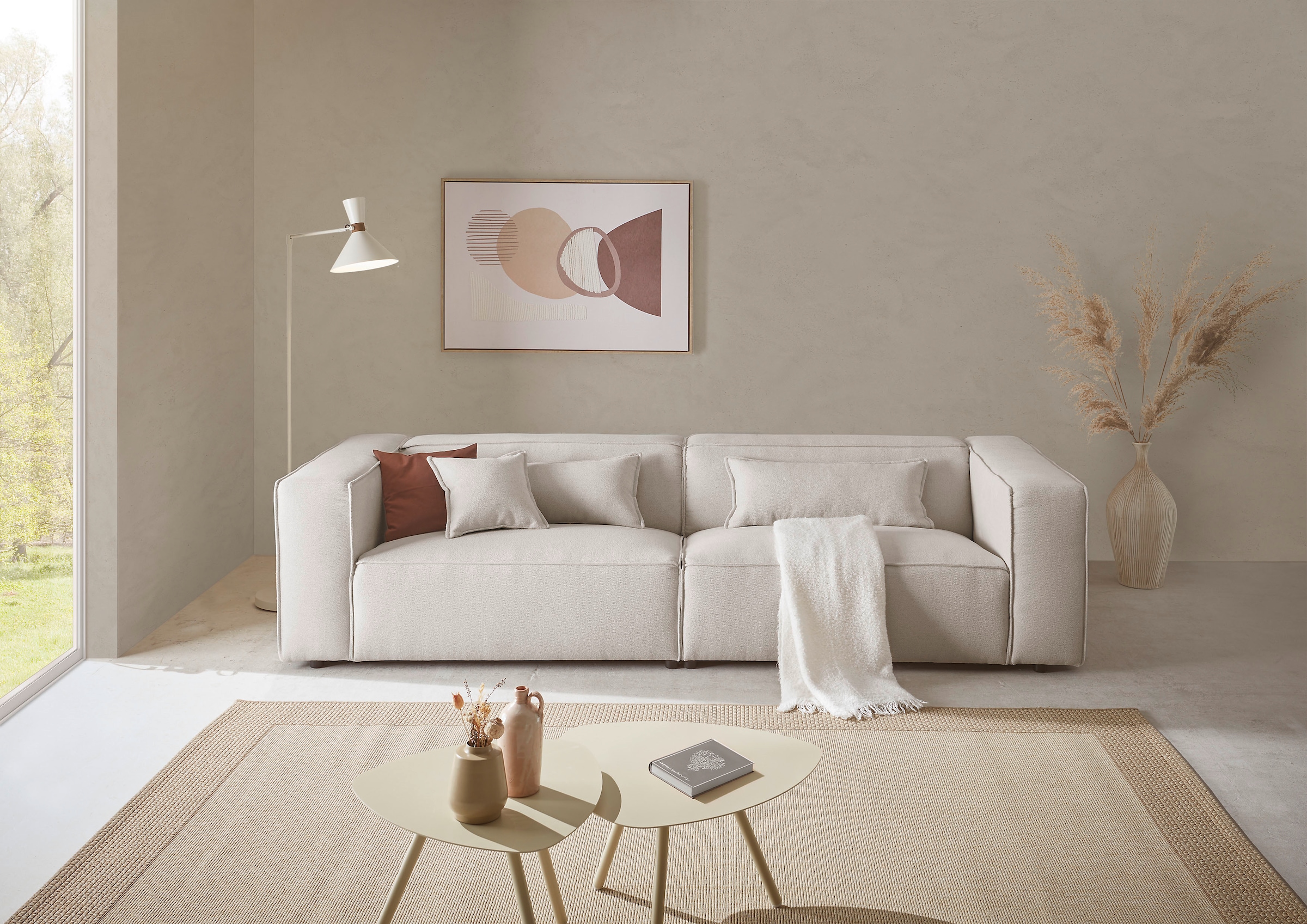 LeGer Home by Lena Gercke 3-Sitzer »PIARA, Couch mit Kedernaht, Sofa in Cord, Leinenoptik o. Strukturstoff«, schwarze Füsse, bequemer Sitzkomfort