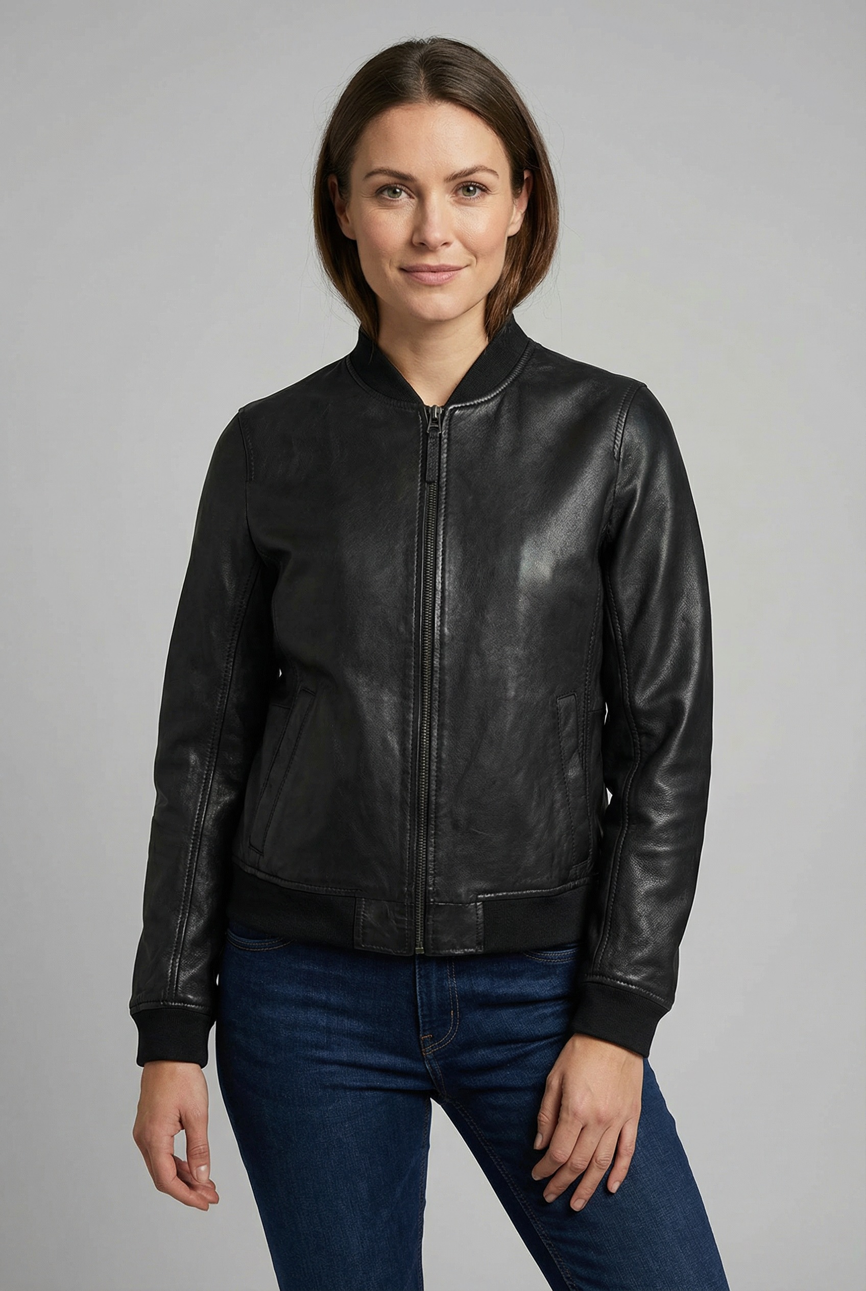 Image of Mauritius Lederjacke "MWBjella" mit Stehkragen, Reissverschluss, Strickbündchen