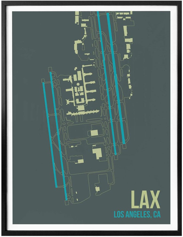 Wall-Art Poster »Wandbild LAX Grundriss Los Angeles«, Grundriss, (1 St.), Poster ohne Bilderrahmen