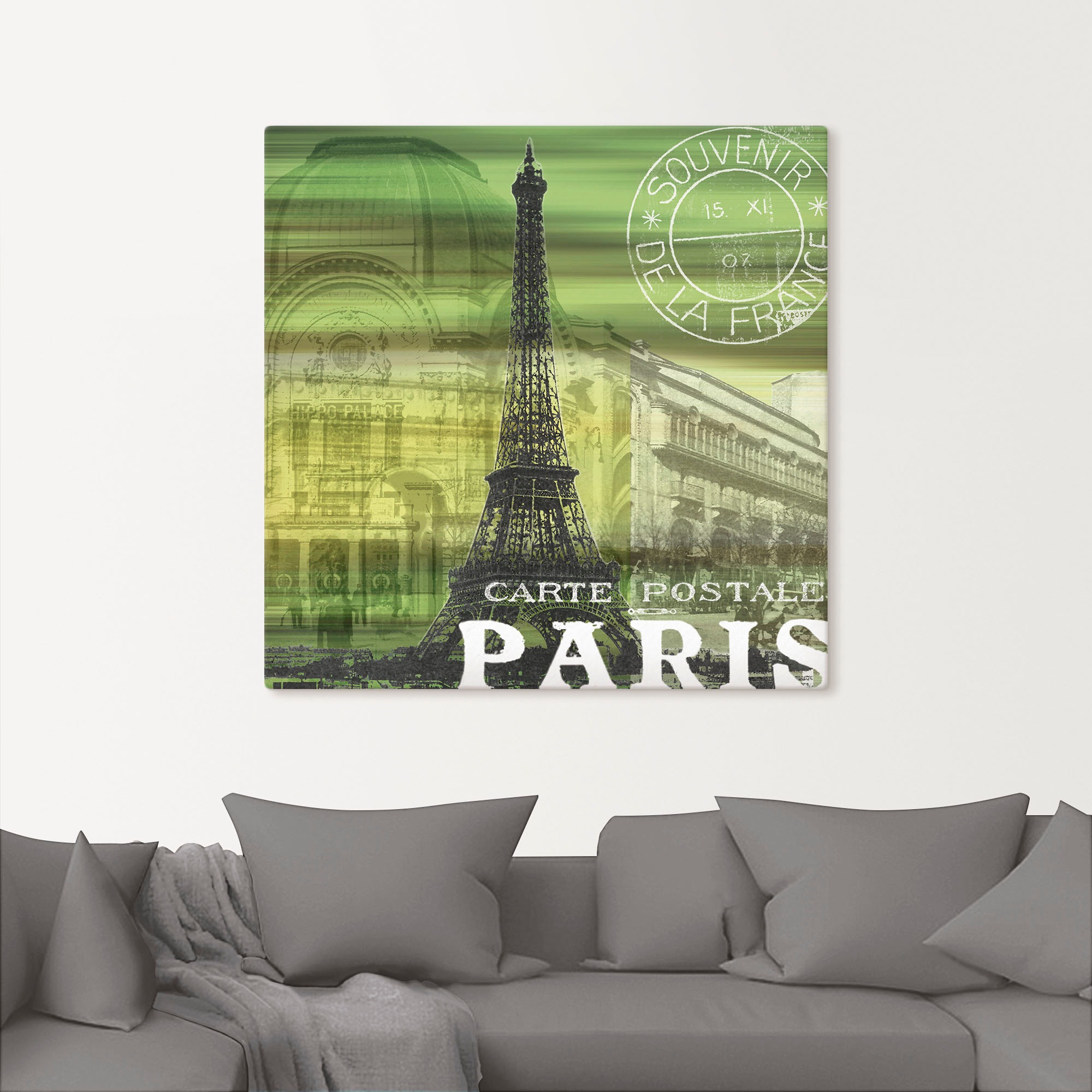 Artland Leinwandbild »Paris Collage - grün«, Gebäude, (1 St.), auf Keilrahmen gespannt