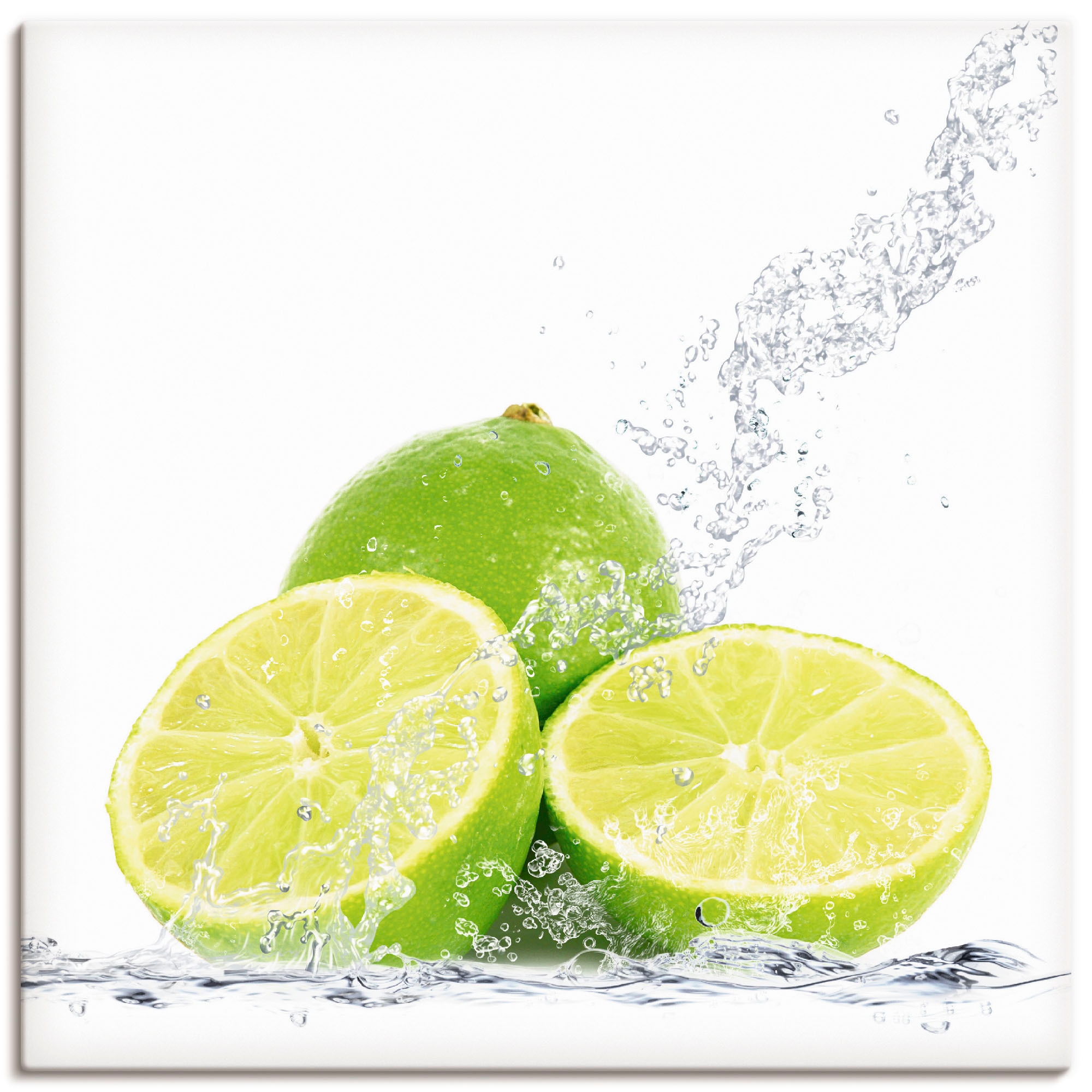 Image of Artland Leinwandbild "Limette mit Spritzwasser" Lebensmittel 1 Stk. tlg. auf Holzrahmen gespannt