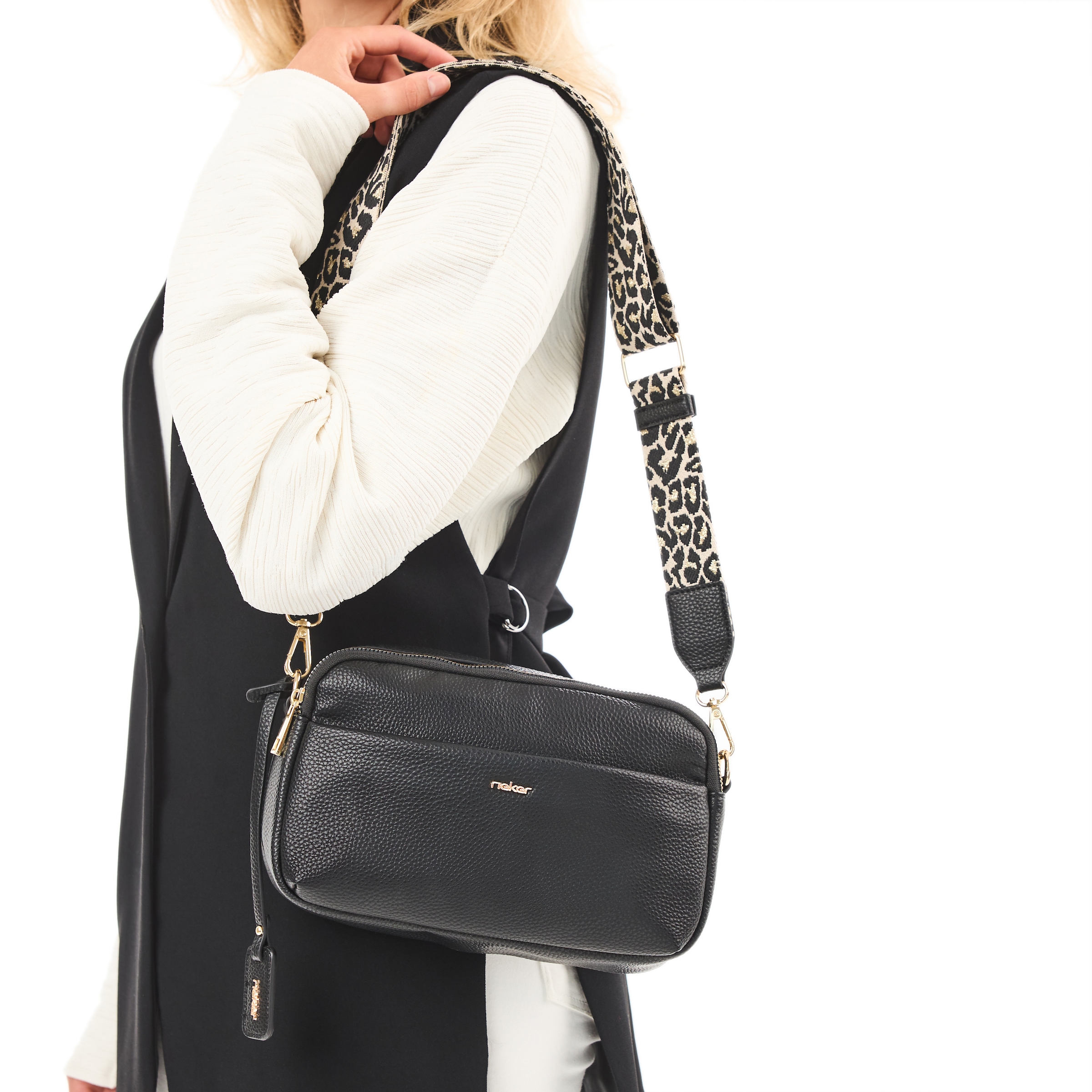 Rieker Umhängetasche Damen Schultertasche, Handtasche mit zwei Reissverschlüssen