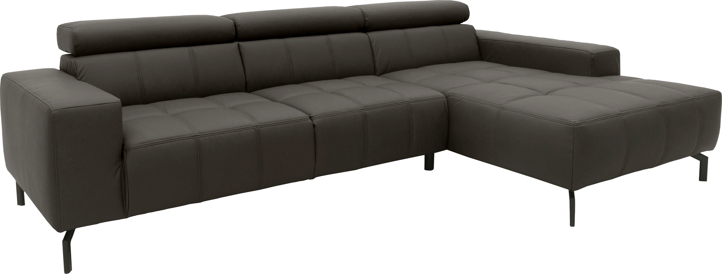 DOMO collection Ecksofa »Cunelli tolle Sitznähte als Designelement, fester Sitzkomfort, L-Form«, wahlweise mit 6-fach verstellbarer Kopfteilverstellung, bodenfrei