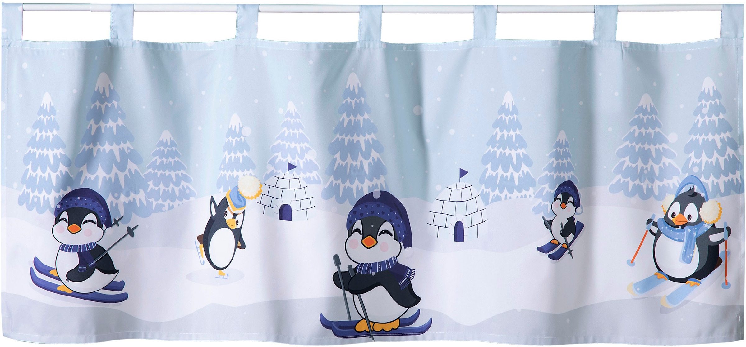 Image of Weckbrodt Scheibengardine "Comic-Pinguine" Schlaufen 1 Stk. tlg. Microsatin, blickdicht, bedruckt, HxB 45x120cm, Gardine, Store
