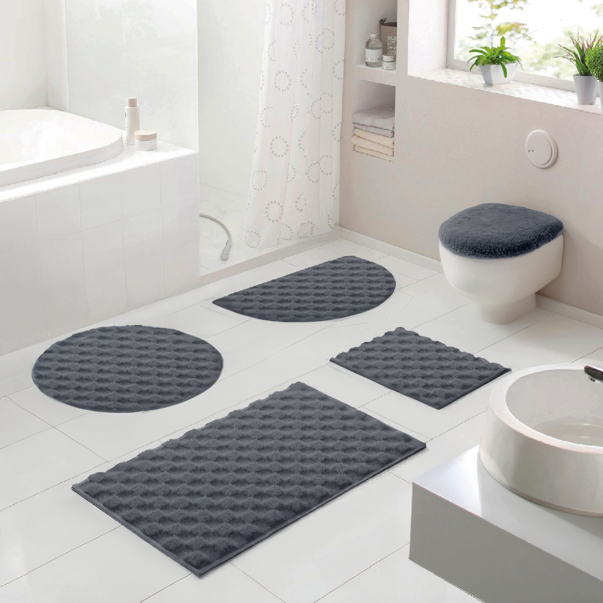 Image of GOODproduct Badematte "Naala, Badvorleger, Badezimmer Teppich, sehr weich" Höhe 20 mm rutschhemmend beschichtet fussbodenheizungsgeeignet schnell trocknend Karo-Muster, auch als 2-teiliges Set erhältlich, Made in Europe