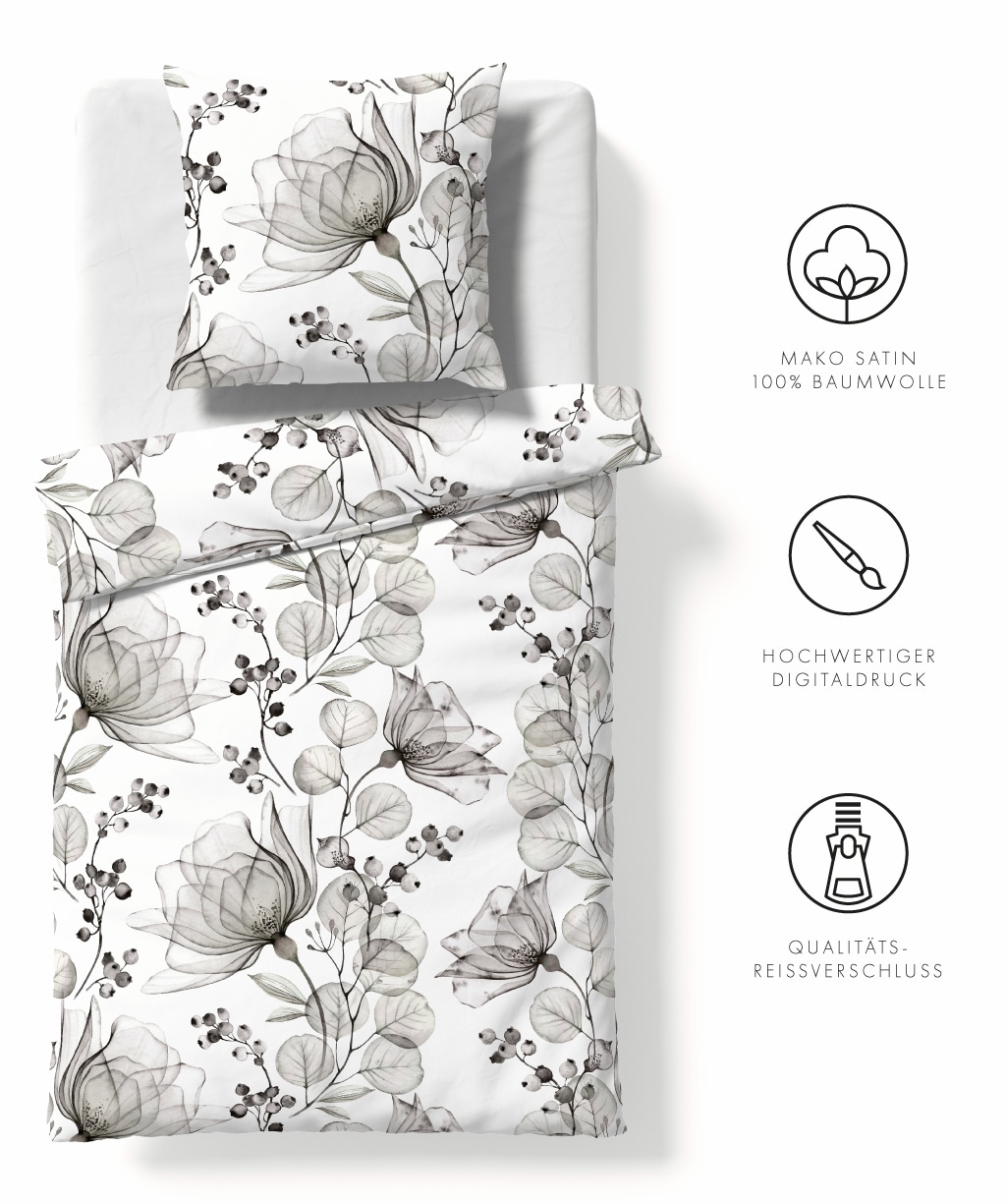 fleuresse Bettwäsche »Bed Art S« 2 Stk. Mako Satin 100% Baumwolle mit Reissverschluss