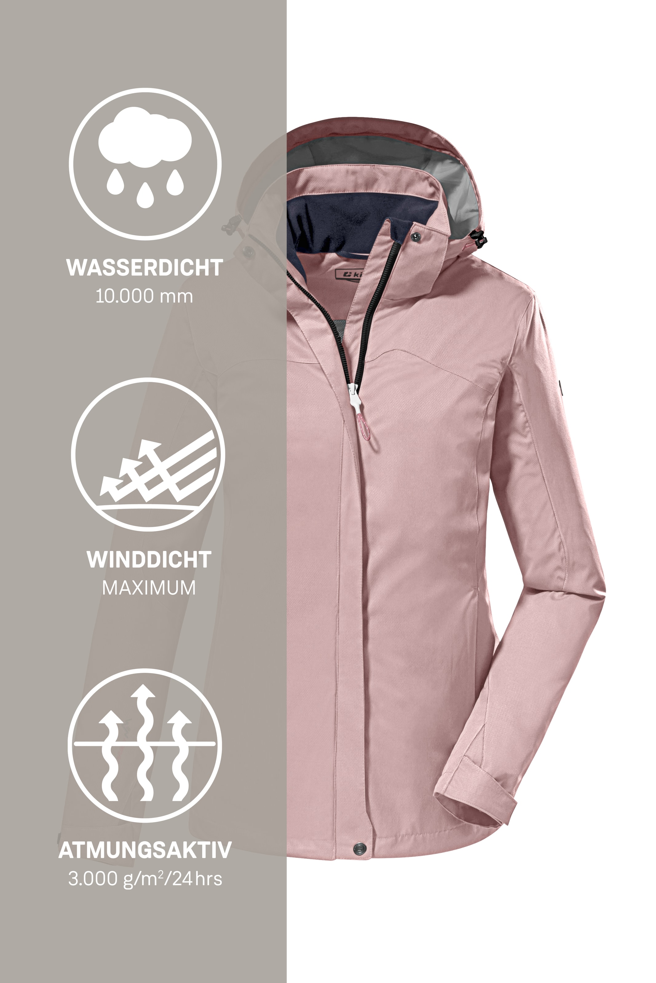 Killtec Veste fonctionnelle »KOS 133 WMN JCKT« avec capuche avec capuche, imperméable, coupe-vent, respirant, colonne d'eau 10000 mm