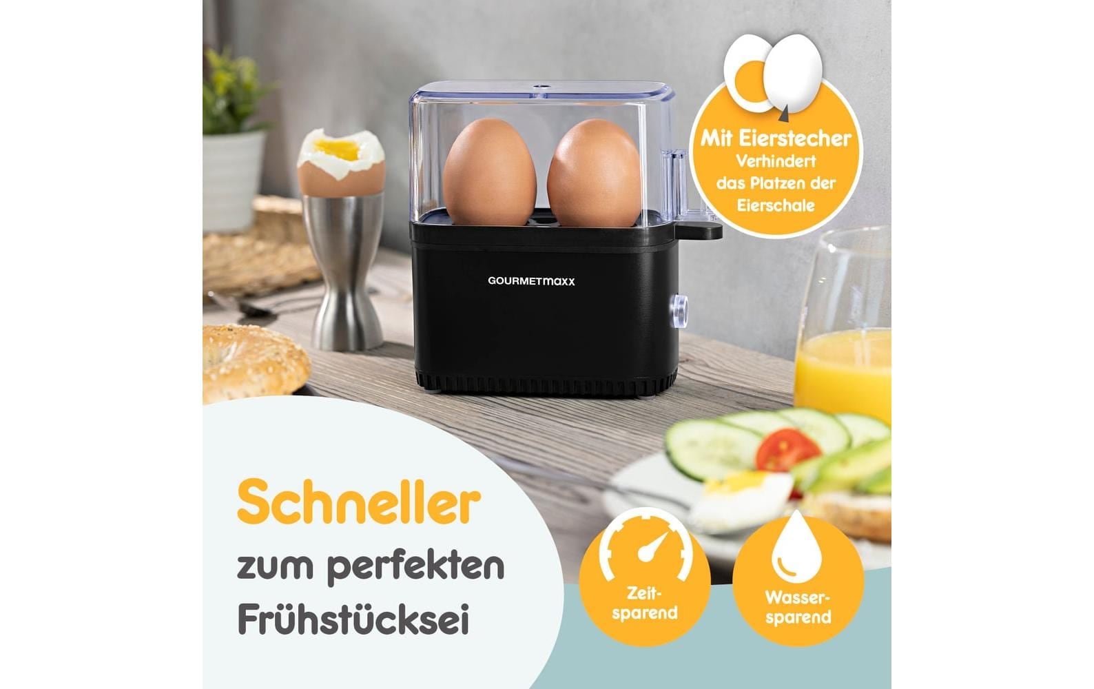 GOURMETmaxx Cuiseur d'œufs »Kompakt 2.0 250 W« für 2 cuis Eier 250 W Kompakter Design-Eierkocher für zwei Frühstückseier