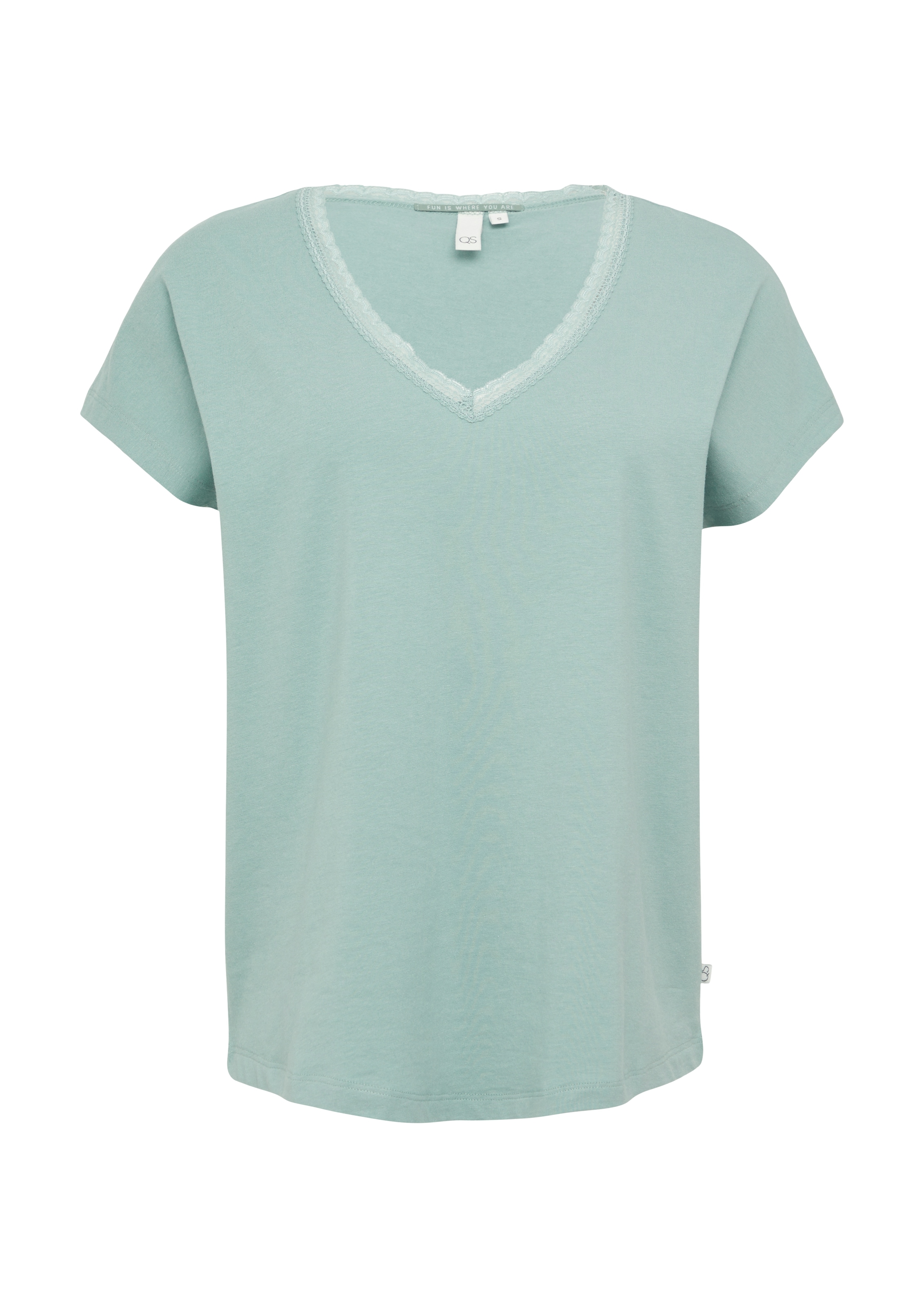 QS T-Shirt mit Spitze am Ausschnitt