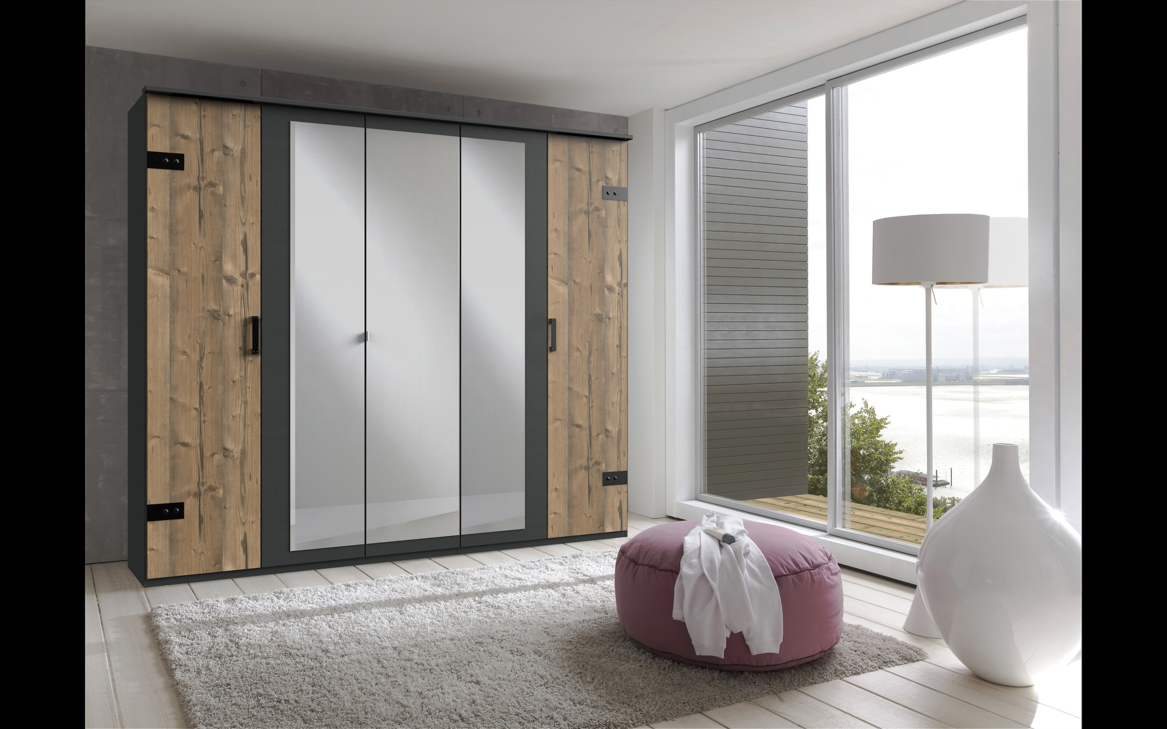 Wimex Kleiderschrank »Stockholm, rustikale Optik im Industrial Design, Made in Germany« mit Spiegel, 225x58x210 cm, Made in Germany