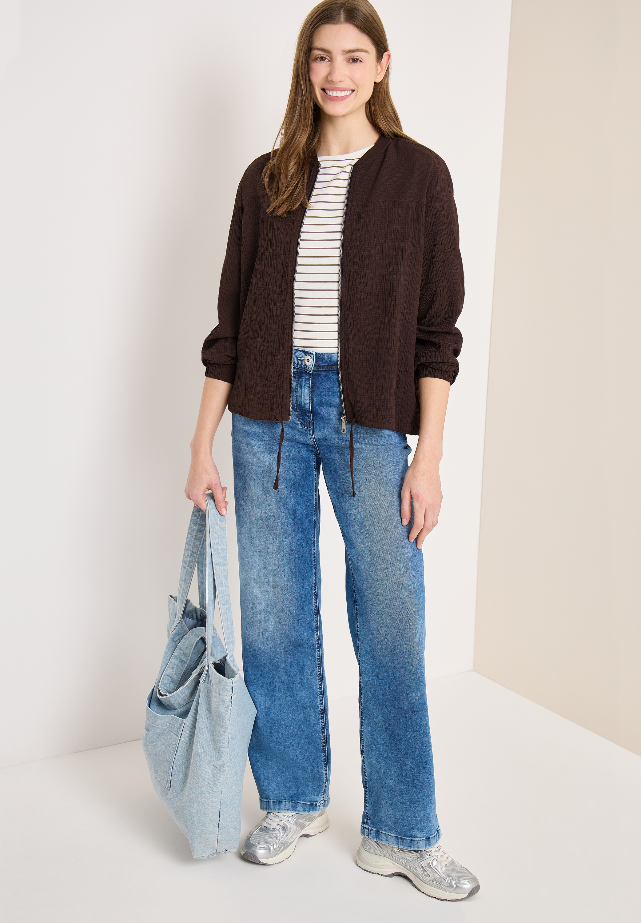 Cecil Blouse à manches longues Blouson mit Seersucker Struktur