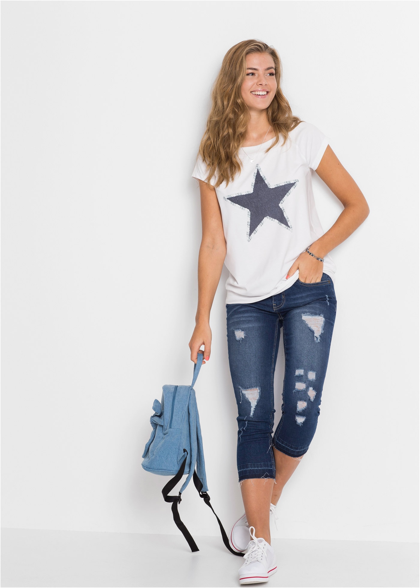 bonprix T-shirt bequeme Passform, aus Viskose, mit elastischem, geripptem Saum