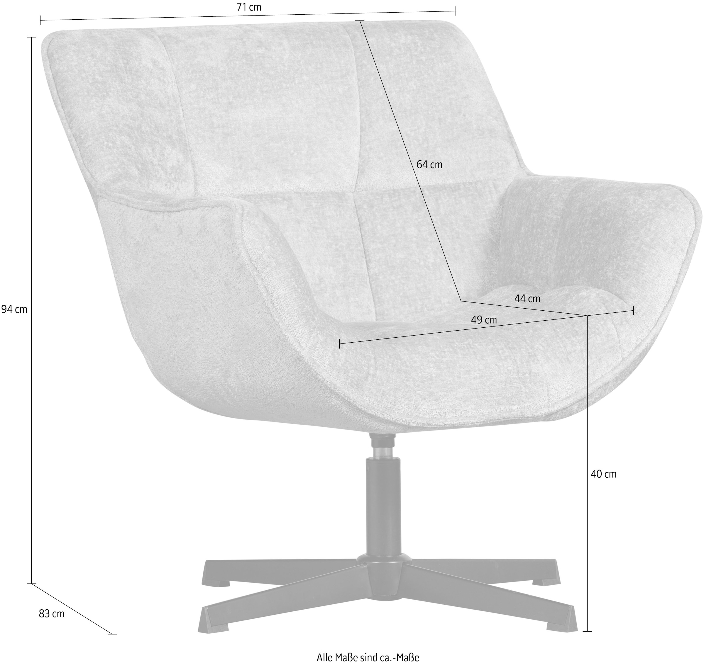 WOOOD Fauteuil pivotant »Wibo Chenille-Bezug mit Drehmechanismus, H 94 x B 71 x T 83 cm« capacité de charge 100 kg, structure métallique, résistance maximale à l'usure