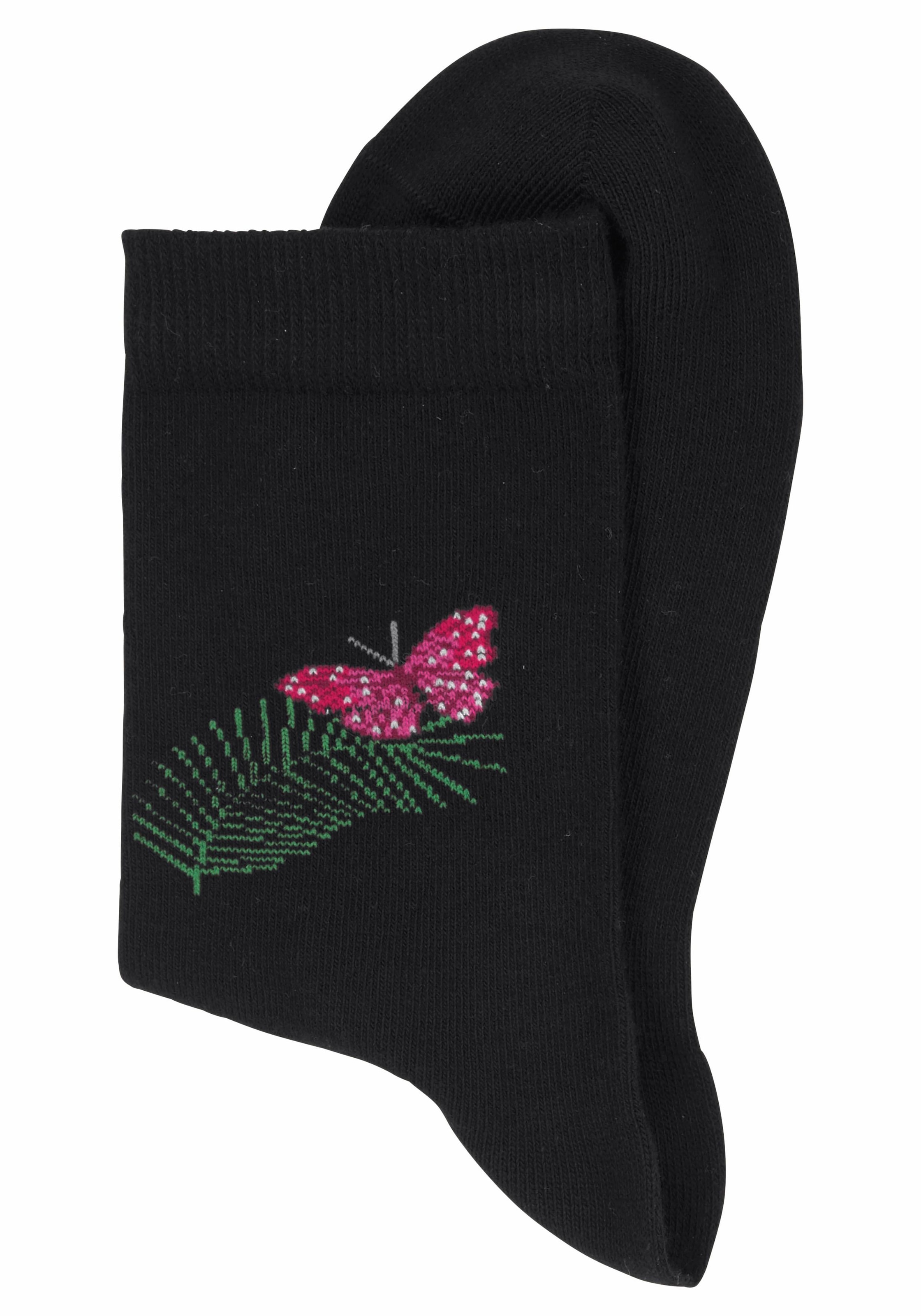 H.I.S Socken, (Set, 7 Paar), mit Schmetterlings- und Vogelmotiven