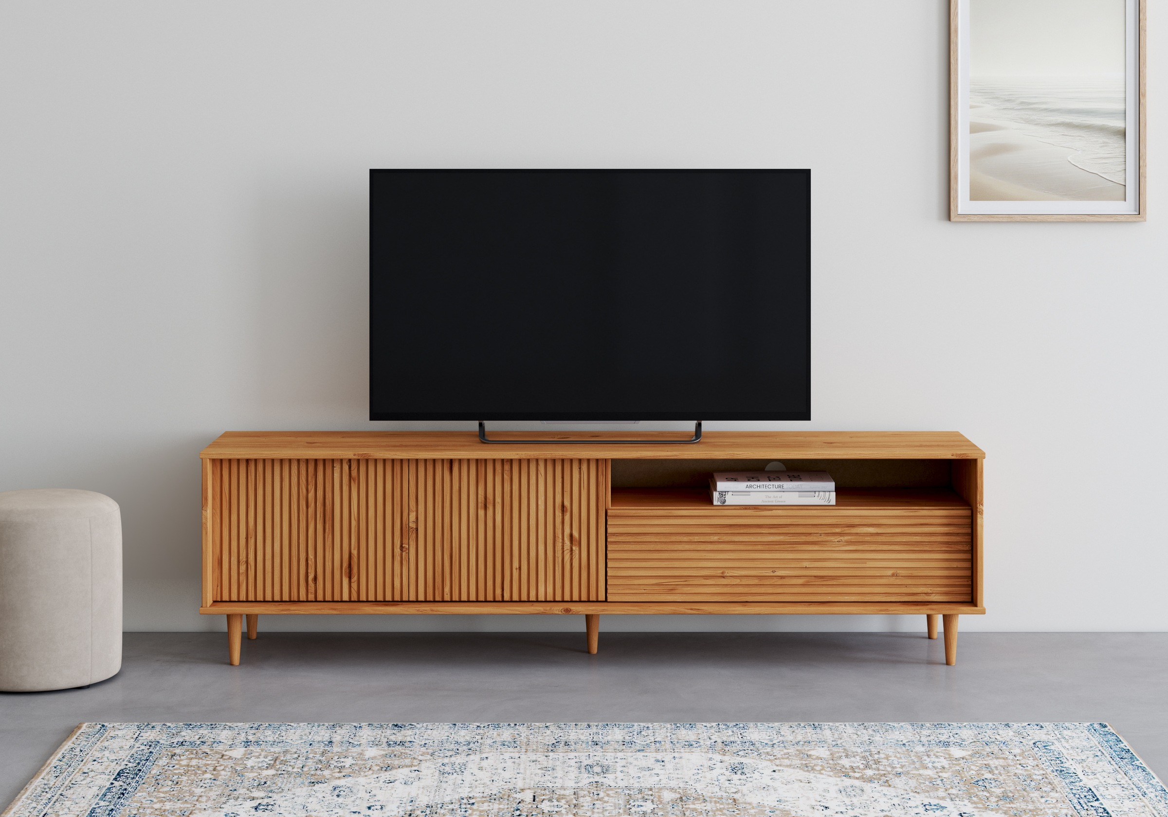 Image of GOODproduct Lowboard "Malmedy Front mit gefrästen Rillen" TV-Kommode aus massivem Kiefernholz, Push-to-open, Breite 180 cm