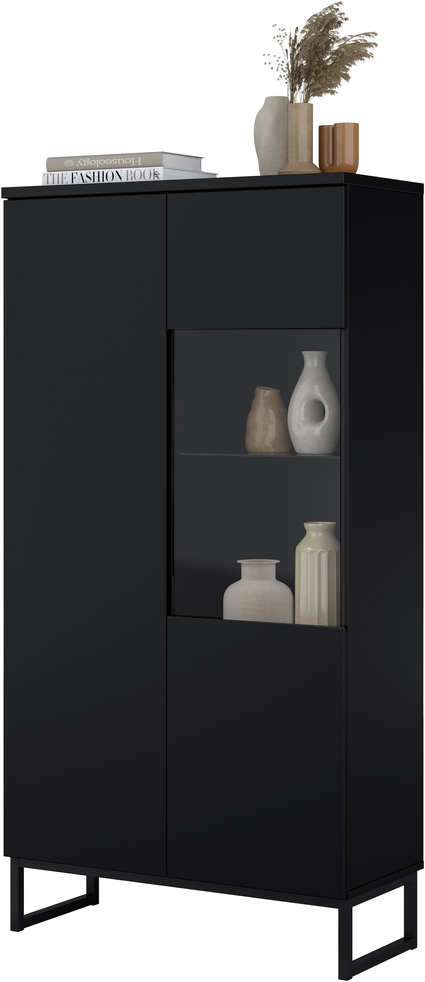 GOODproduct Vitrine »Modo II, Breite 80 cm, moderner griffloser Vitrineschrank« Vitrine viel Stauraum, Einlegeböden verstellbar, Glastür, Metallkufen