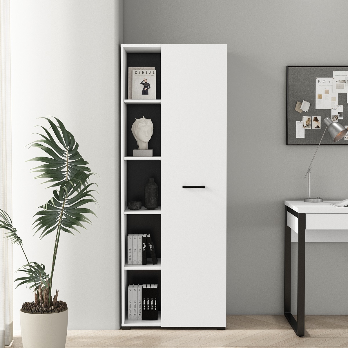 GOODproduct Armoire de classement »Moid, moderner Mehrzweckschrank,« Masse: 64,5x41,5x175 cm, 5 Fächer mit viel Stauraum