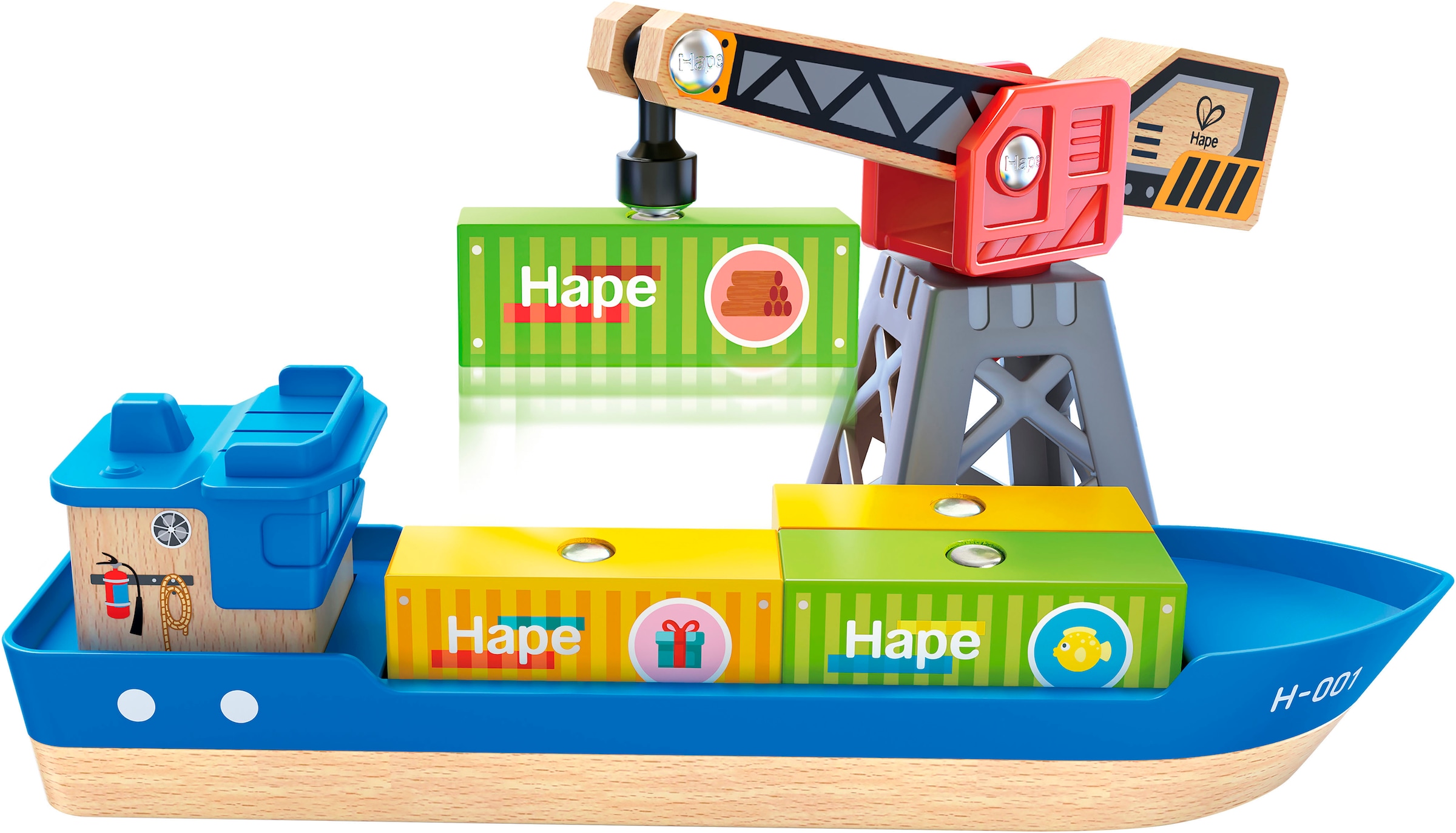 Hape Bateau jouet »Frachtschiff und Hafenkran«