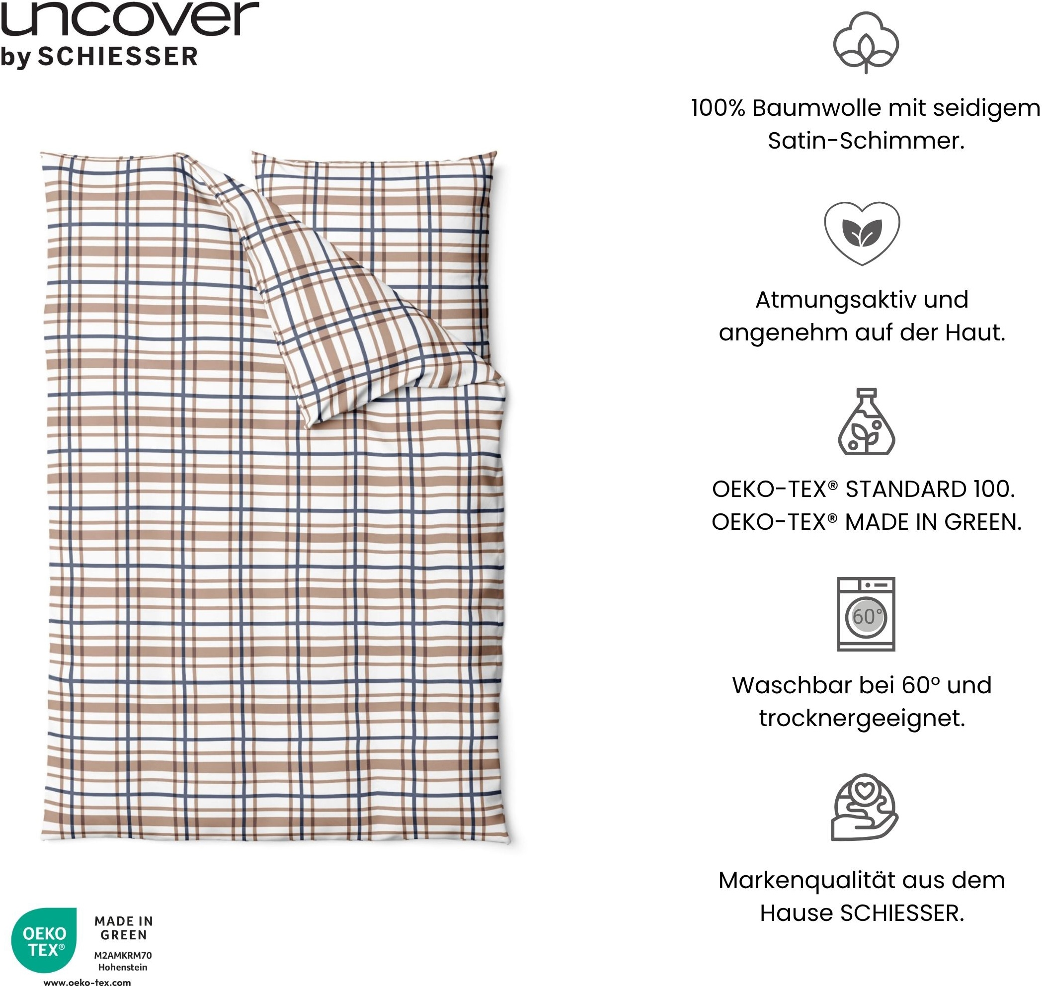 uncover by SCHIESSER Linge de lit »Maxim aus edlem Baumwollsatin, 135x200 cm + 80x80 cm« 2 cuis Made in Green