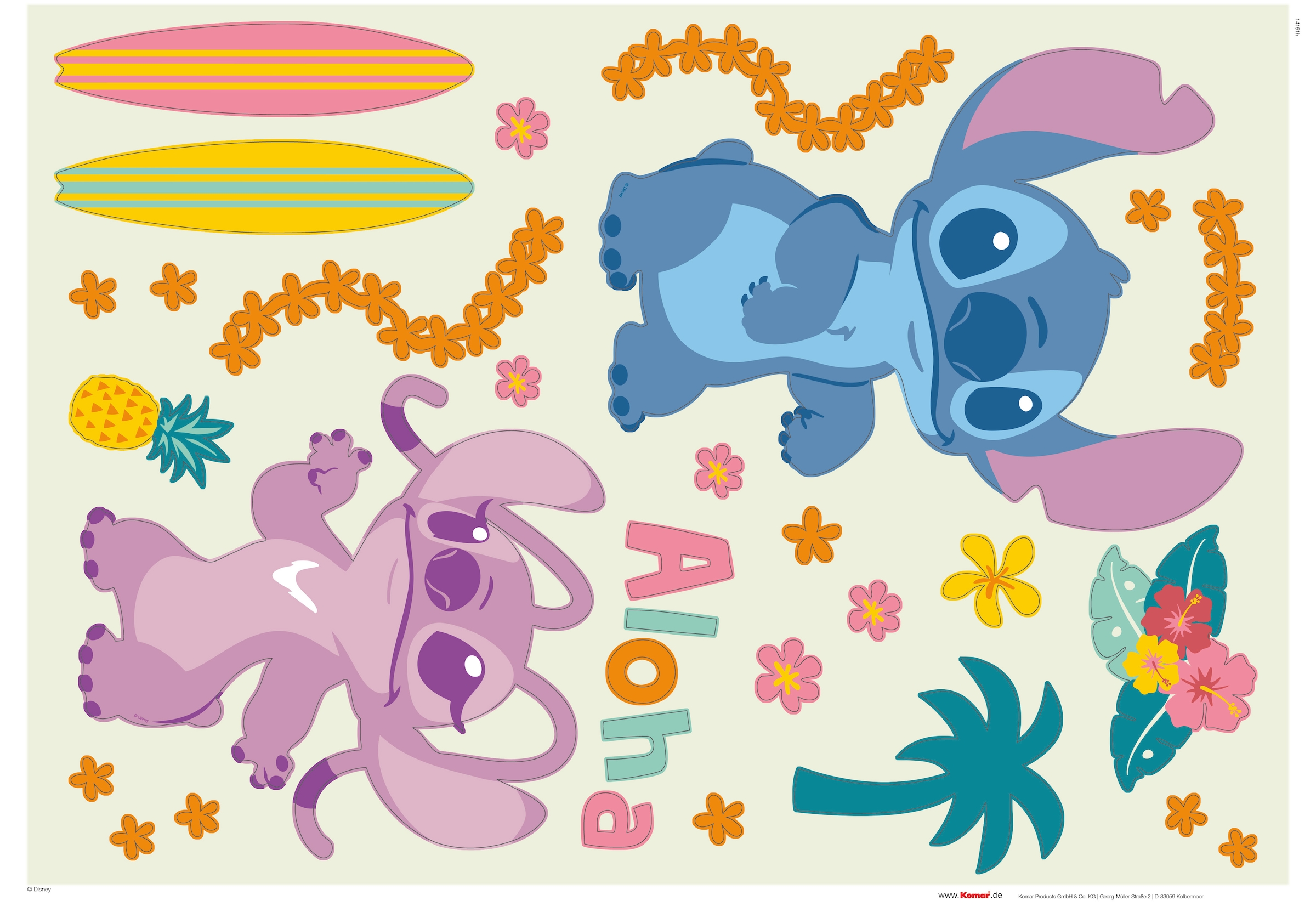 Komar Wandtattoo »Stitch Aloha - Grösse 50 x 70 cm« selbstklebend, Wandsticker, Kinderzimmer