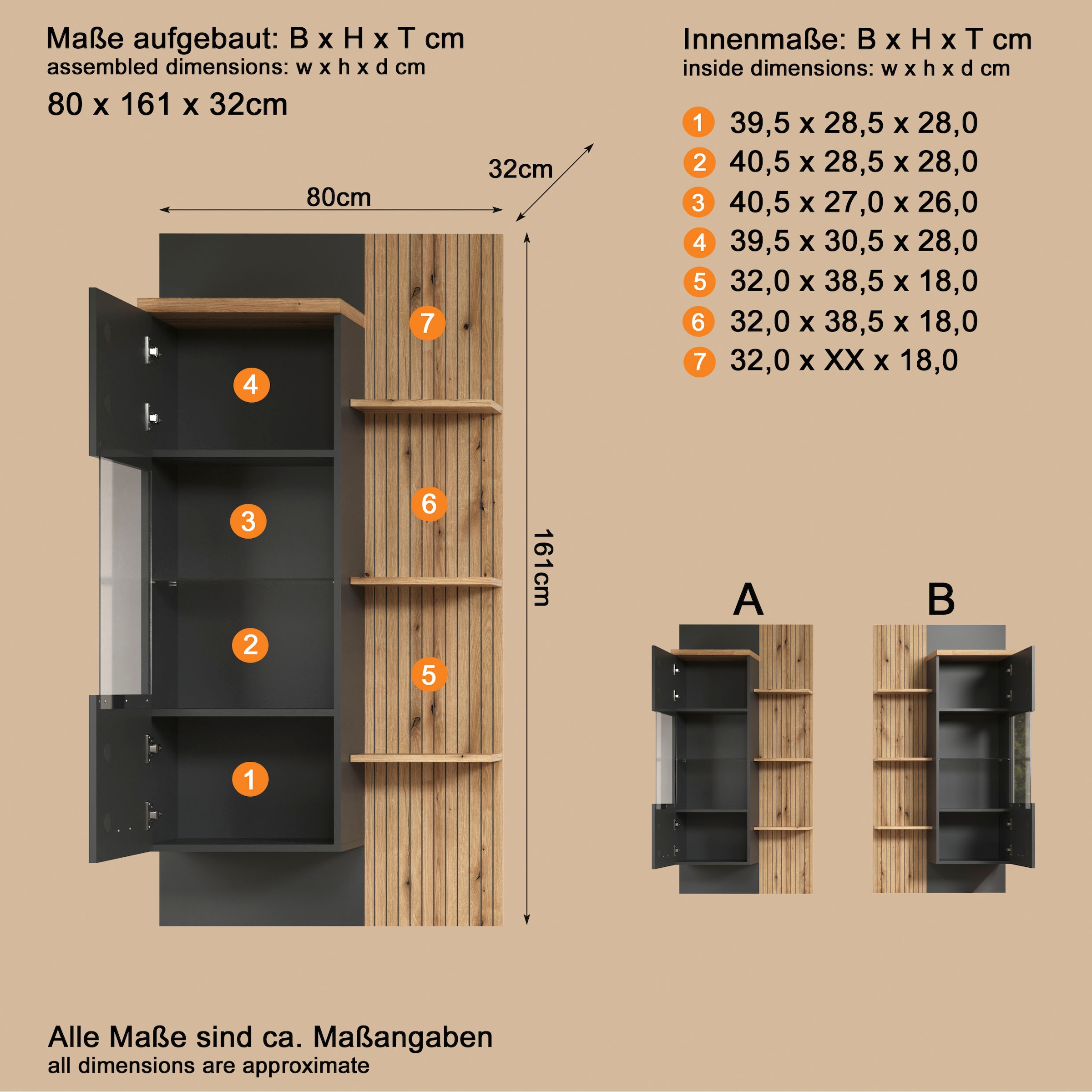 Home affaire Vitrine suspendue »Bajo« 1 cuis tlg. Hängeschrank mit 1 Tür & 1 Glasboden – (B/T/H) 80/32/161 cm