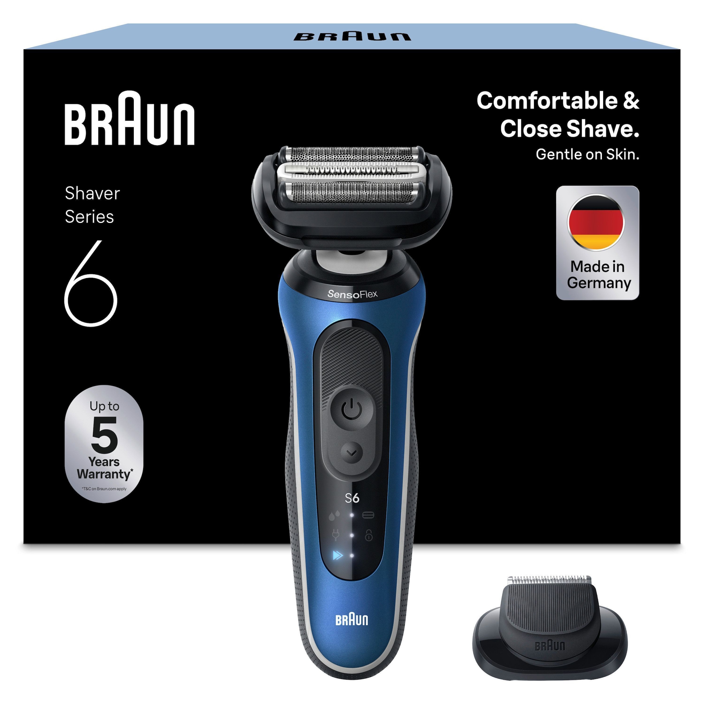 Image of Braun Elektrorasierer "Series 6 62-B1200S" 1 Stk. Aufsätze 100% wasserdicht, Präzisionstrimmer-Aufsatz, bis zu 60 Min