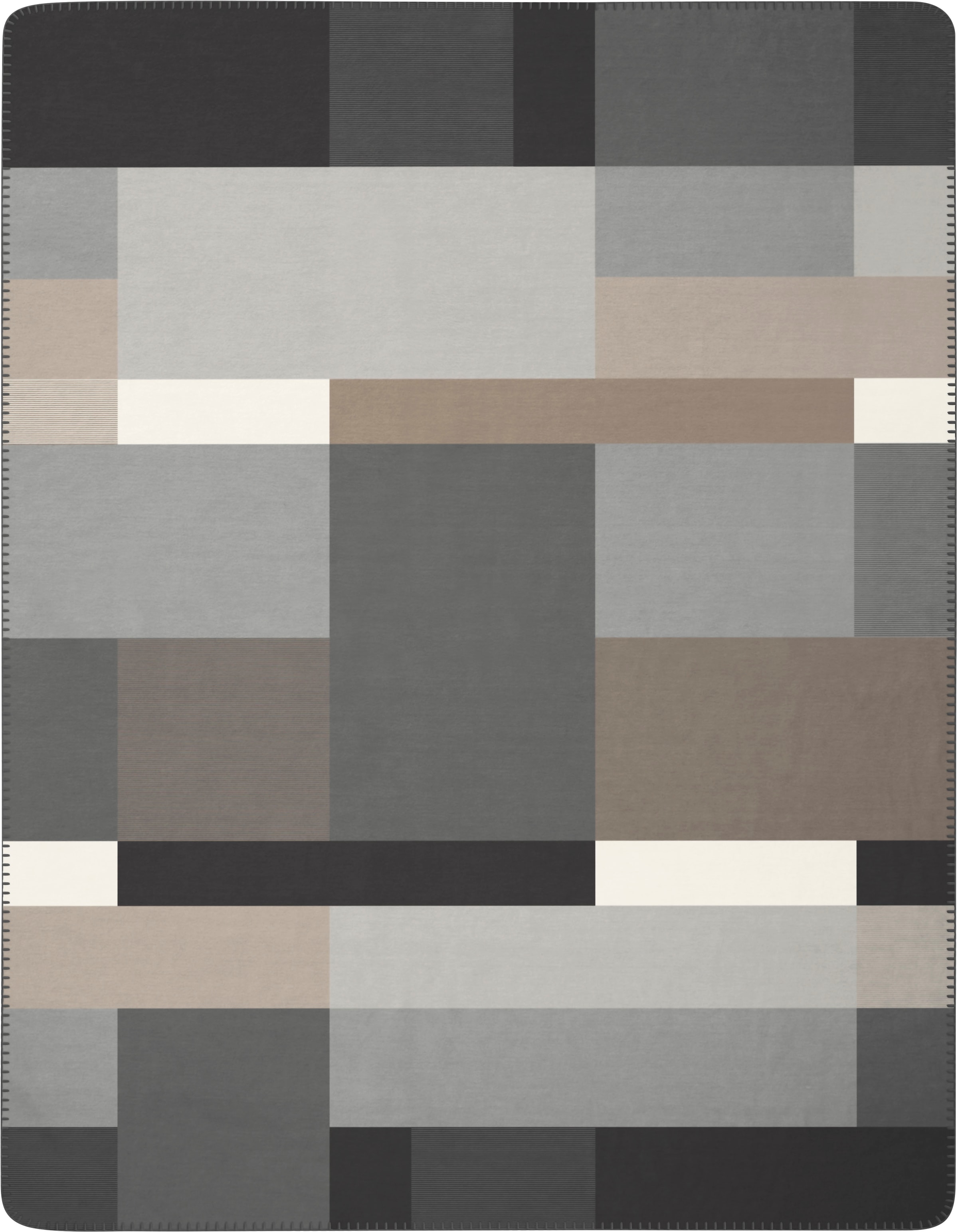 Image of Biederlack Wohndecke "Black Part" mit modernem Karo, mit Zierstich