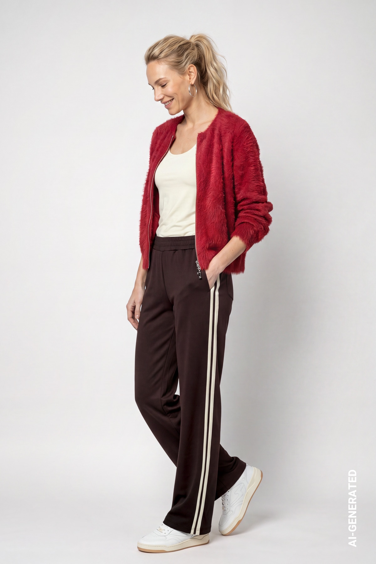 Monari Strickjacke »Plüsch« im flauschigen Materialmix, Rundhals
