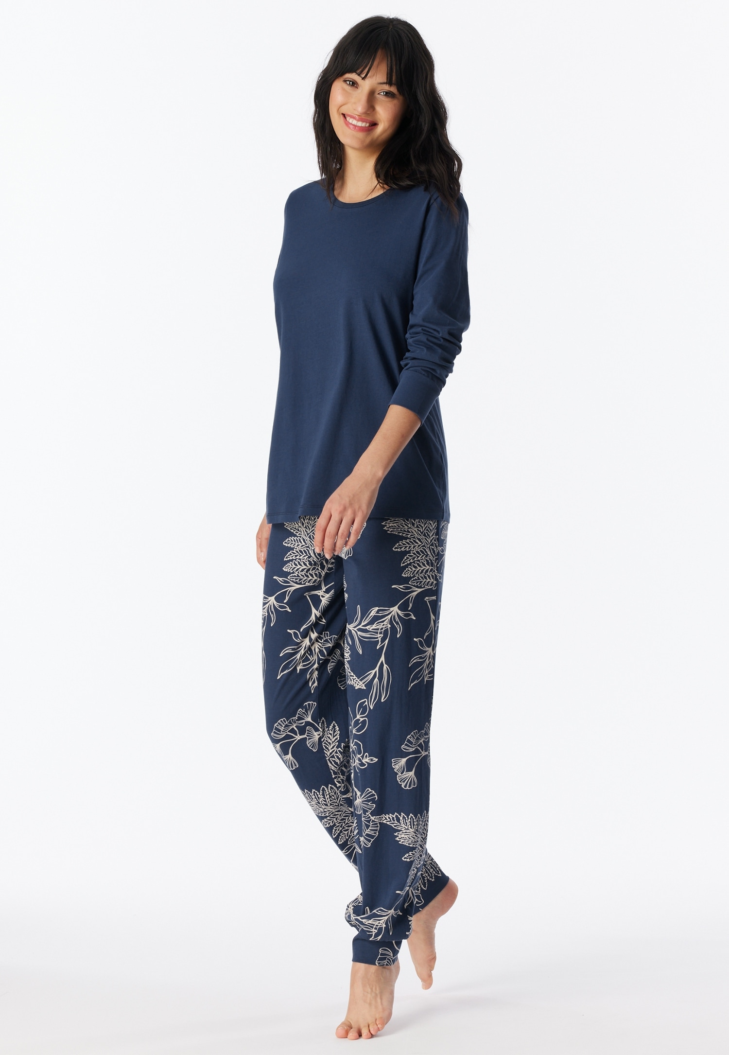 Image of Schiesser Schlafanzug "Comfort Essentials" 2 Baumwolle, langärmelig, mit Bündchen, Rundhalsausschnitt