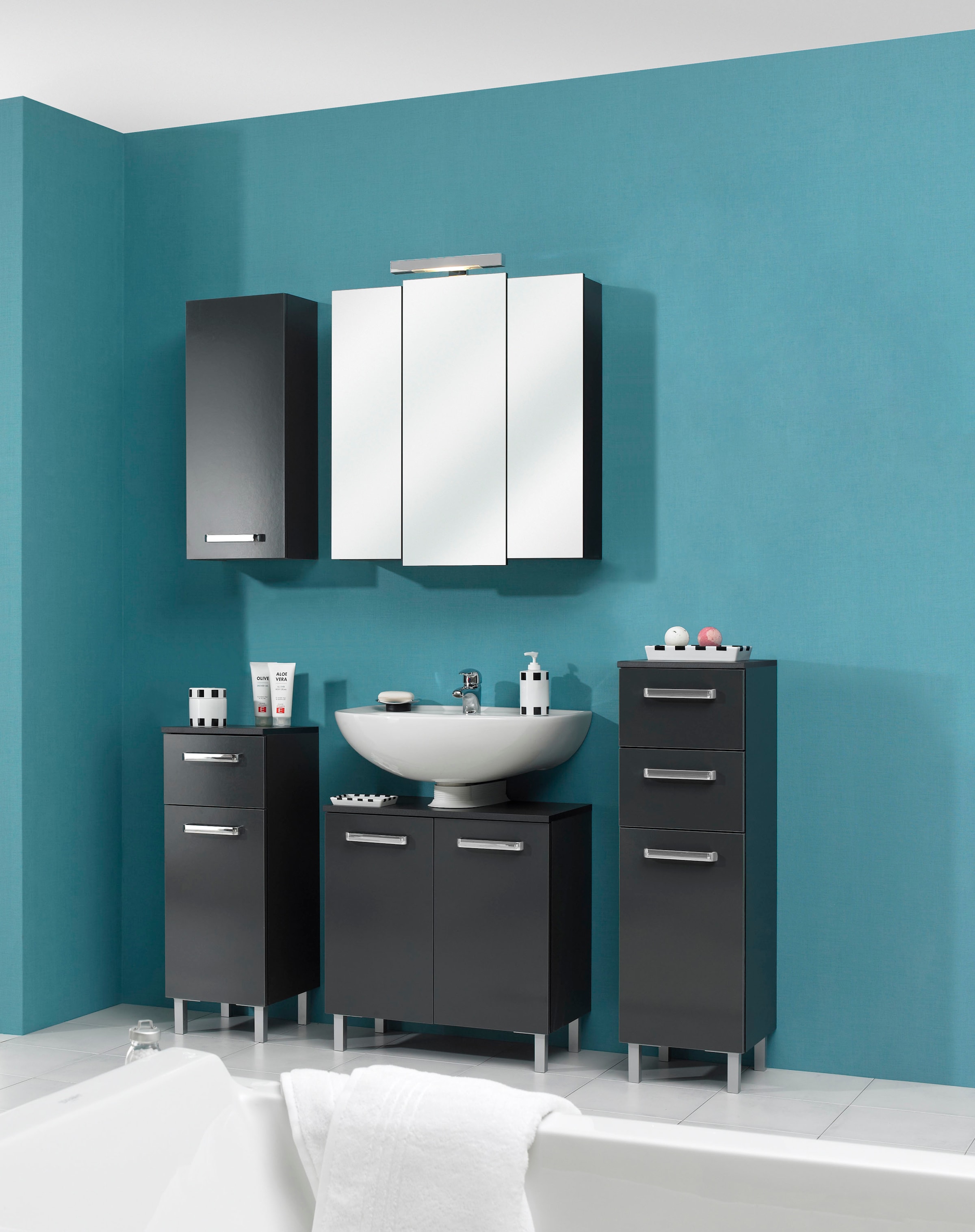 Saphir Armoire basse »Quickset Badschrank mit 1 Tür, 1 Schublade, 30 cm breit« meuble bas de salle de bain incl. amortisseur de porte, poignées chromées brillantes