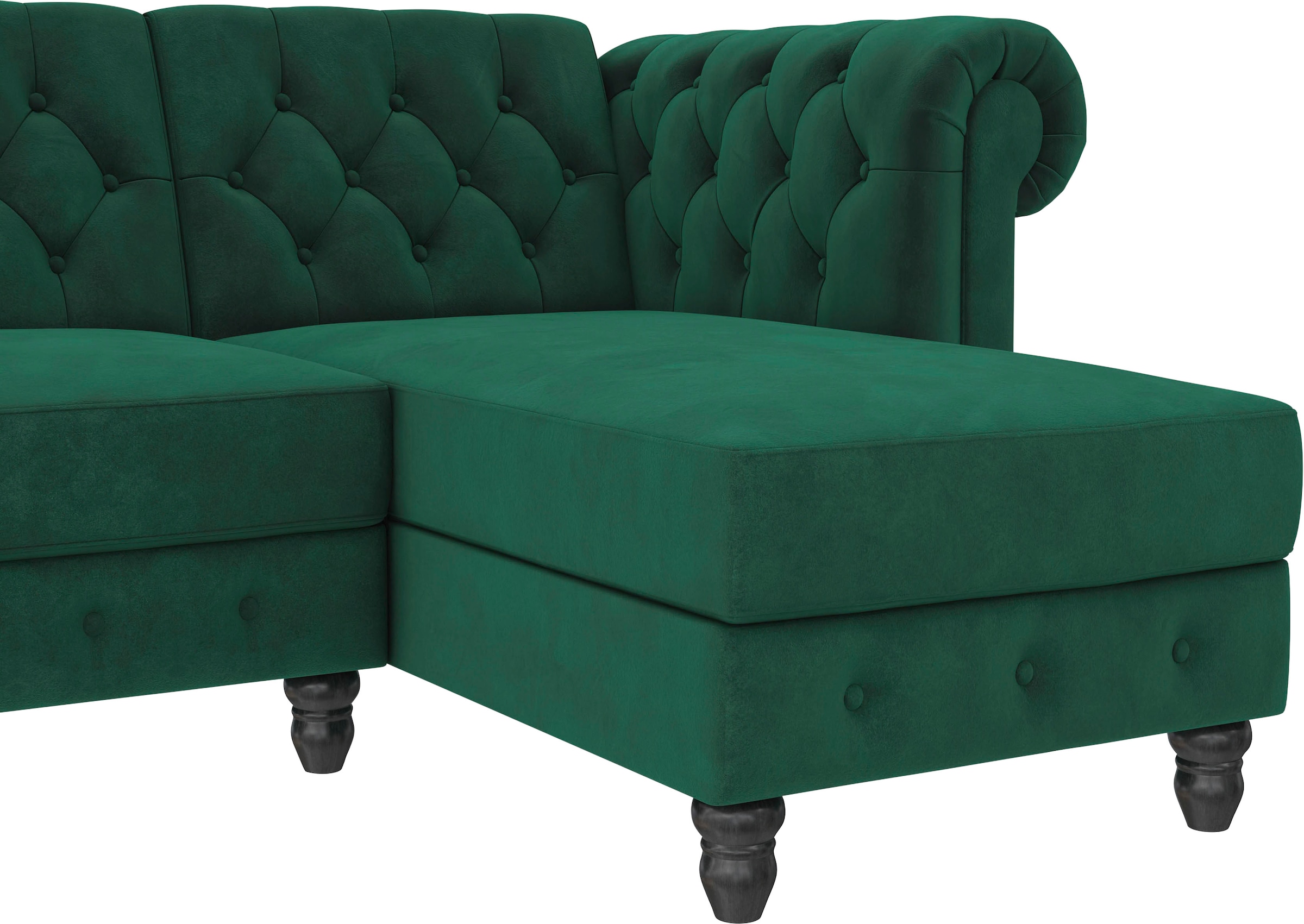 Dorel Home Ecksofa »Felix, L-Form, 241 cm (Liegefl.108x195 cm), Recamiere tauschbar,«, verstellb. Rückenlehne, Bett-Funktion, Velours, Kunstleder, Vintage