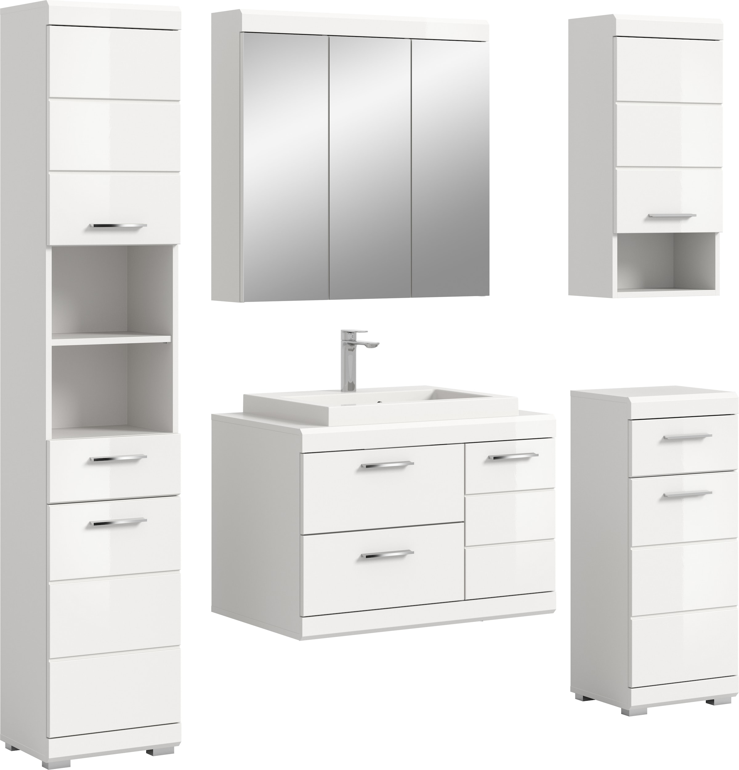 Image of welltime Badmöbel-Set "SIENA, 5-teilig, Waschtisch, Spiegel-, Hänge-, Unter- & Hochschrank"