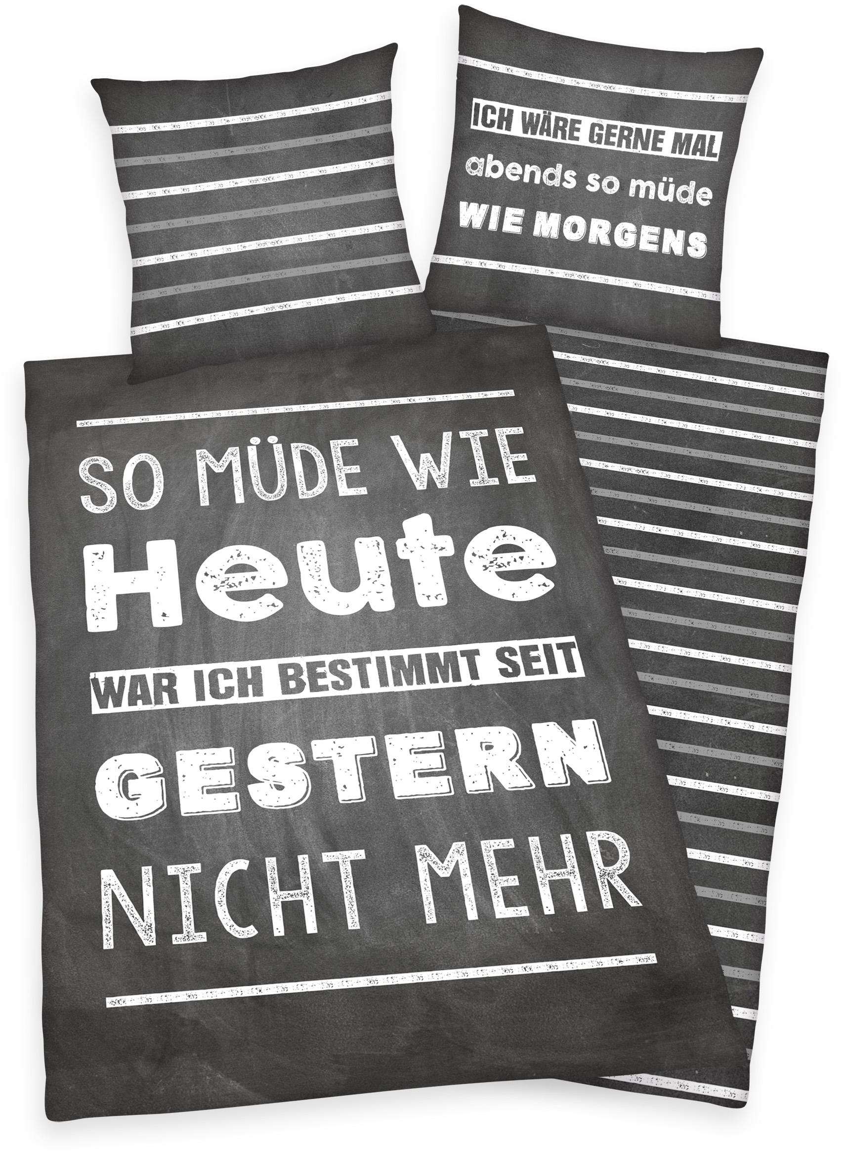 Image of Herding Young Collection Jugendbettwäsche "Müde" 2 Stk. mit Spruch