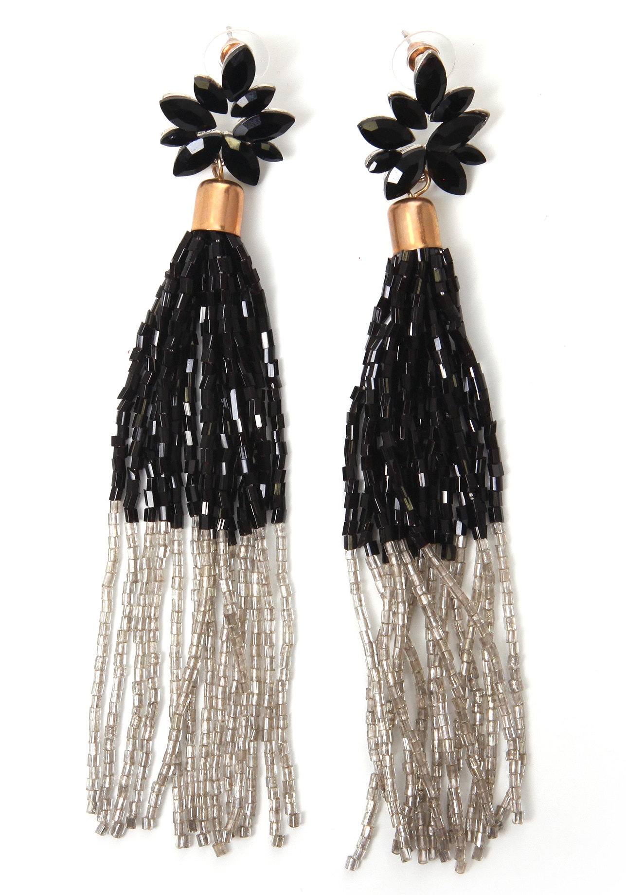 Paar Ohrstecker »kontrastfarbene Quasten, silberfarben-schwarz«