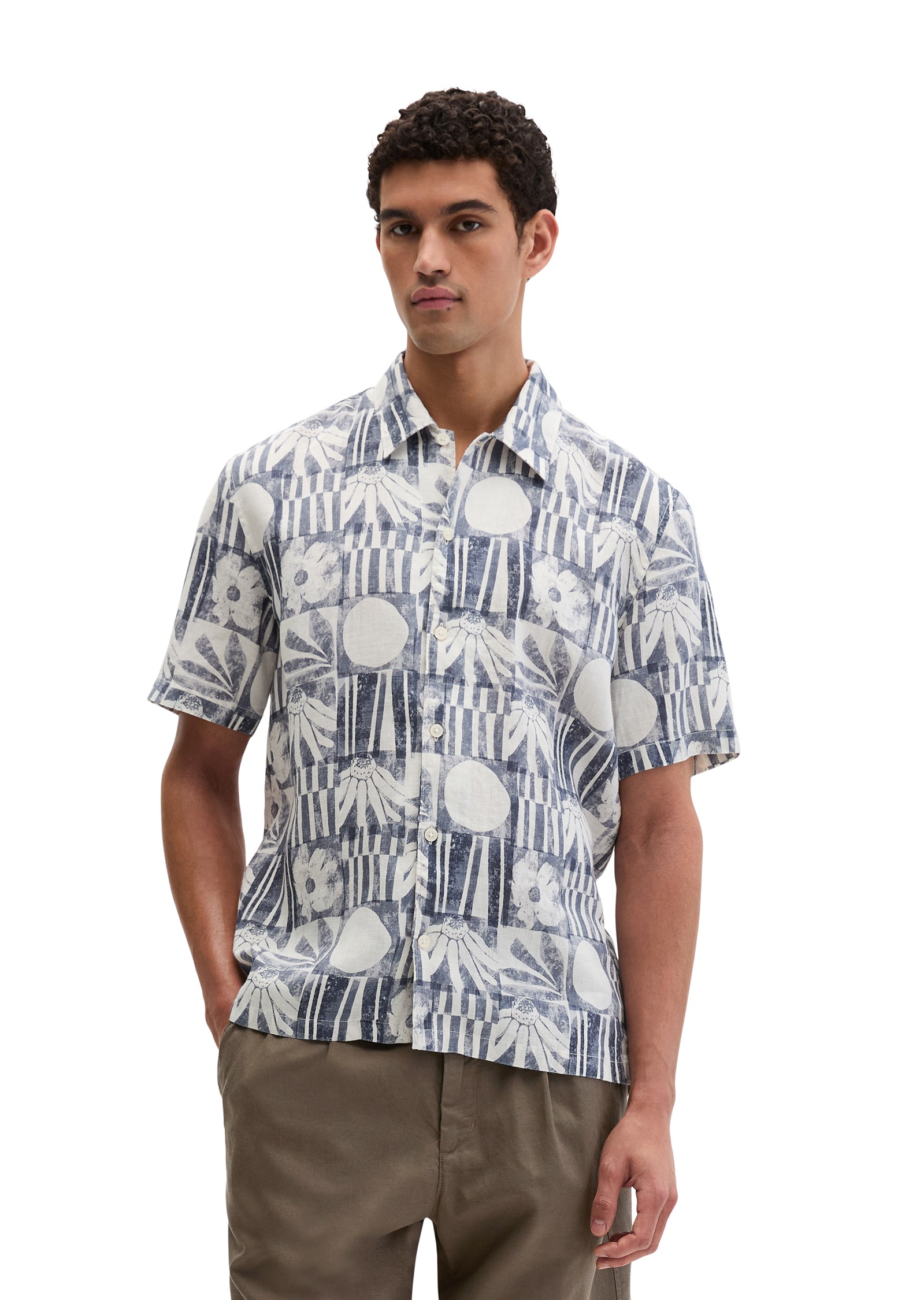 Image of Marc OPolo Kurzarmhemd Leinenhemd regular fit mit Allover-Print
