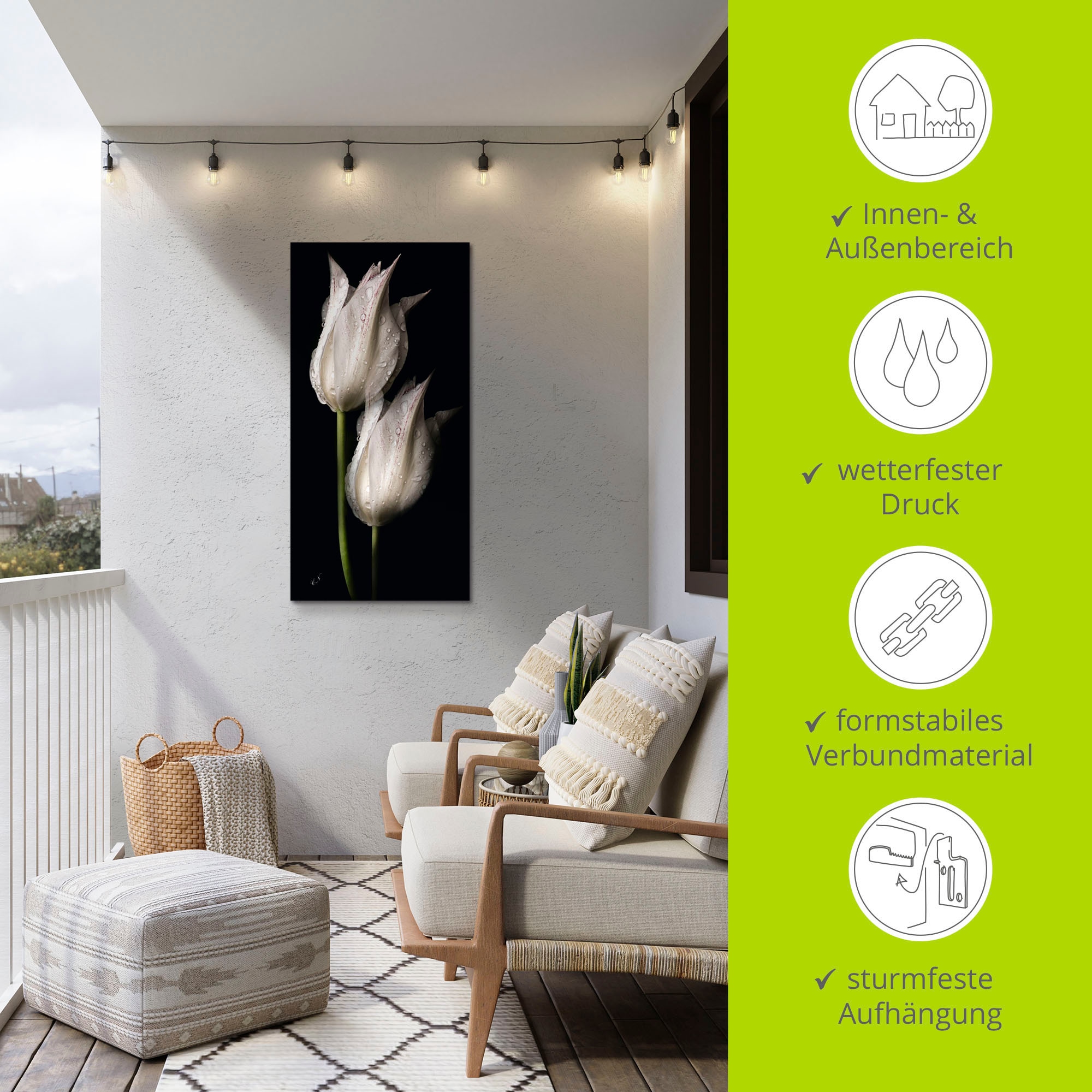 Artland Wandbild »Weisse Tulpen in der Nacht«, Blumenbilder, (1 St.), als Alubild, Outdoorbild, Leinwandbild, Poster, Wandaufkleber