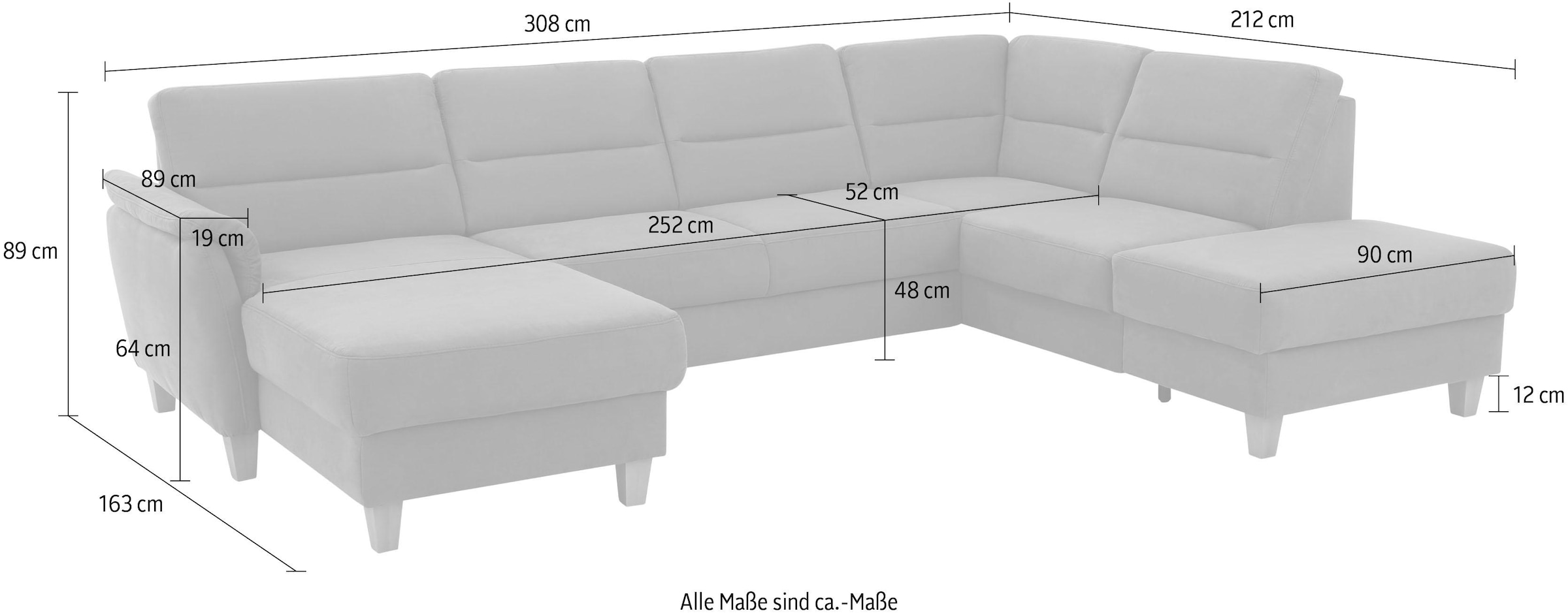 Home affaire Wohnlandschaft »Palmera U-Form, B: 308 cm« optional Bettfunktion & Bettkasten, Federkern