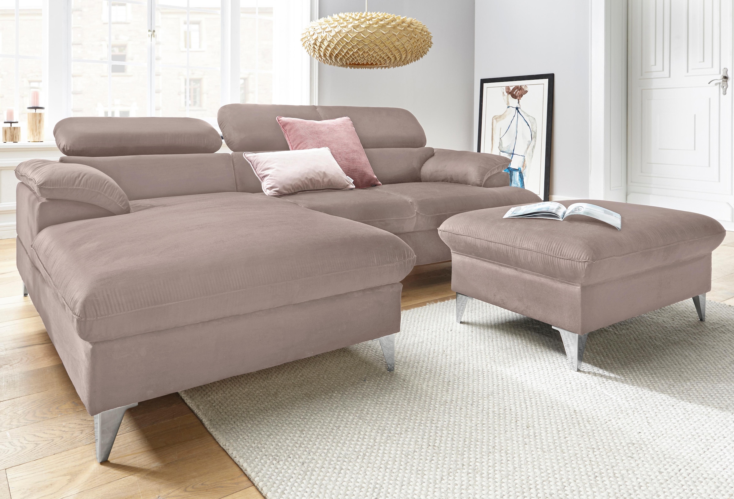 COTTA Ecksofa »Caluso L-Form«, mit Kopfteilverstellung, wahlweise mit Bettfunktion & Bettkasten