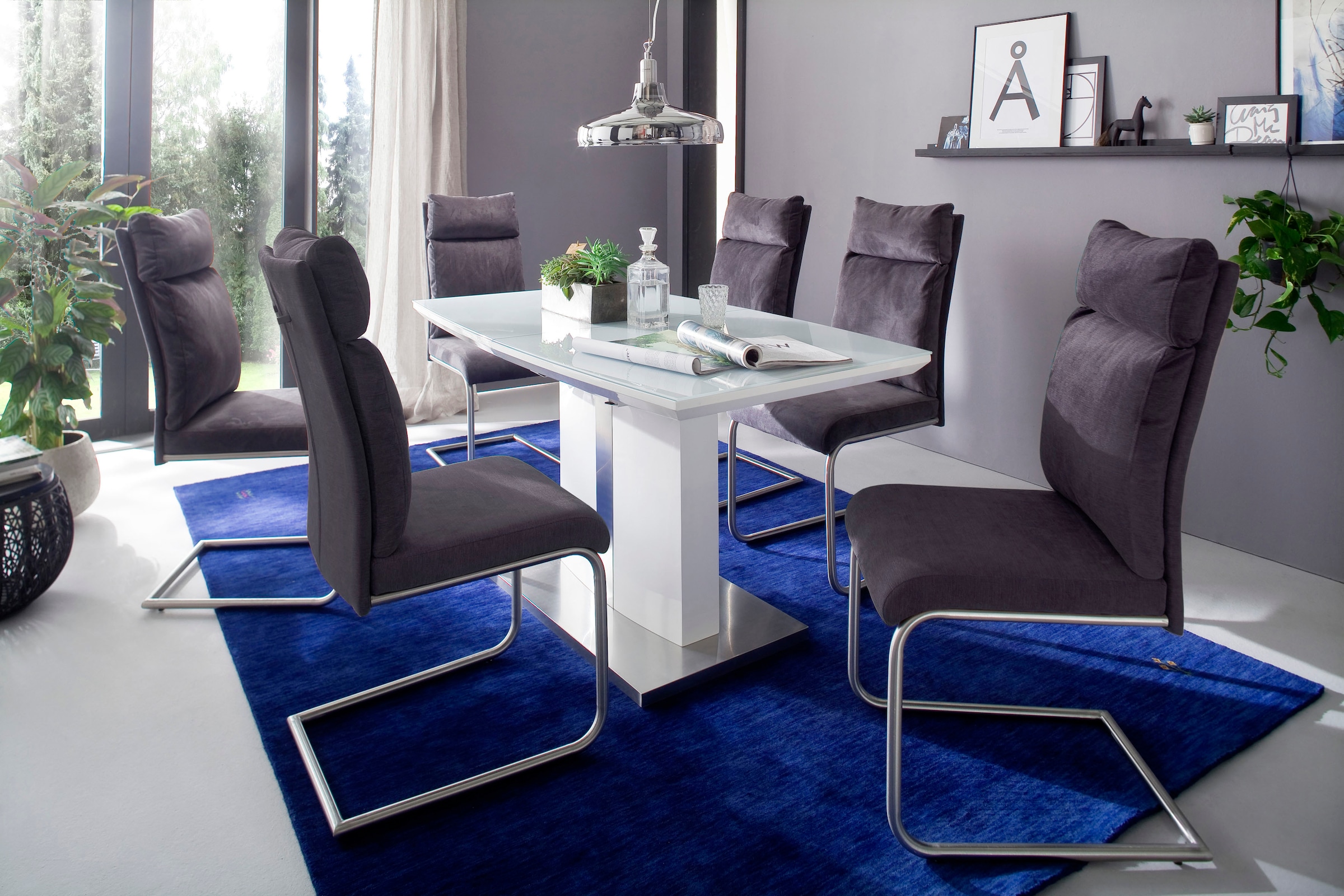 MCA furniture Esstisch »Najuma, TOPSELLER!«, (Tisch, Esstisch), Bootsform weiss mit Synchronauszug, Sicherheitsglas