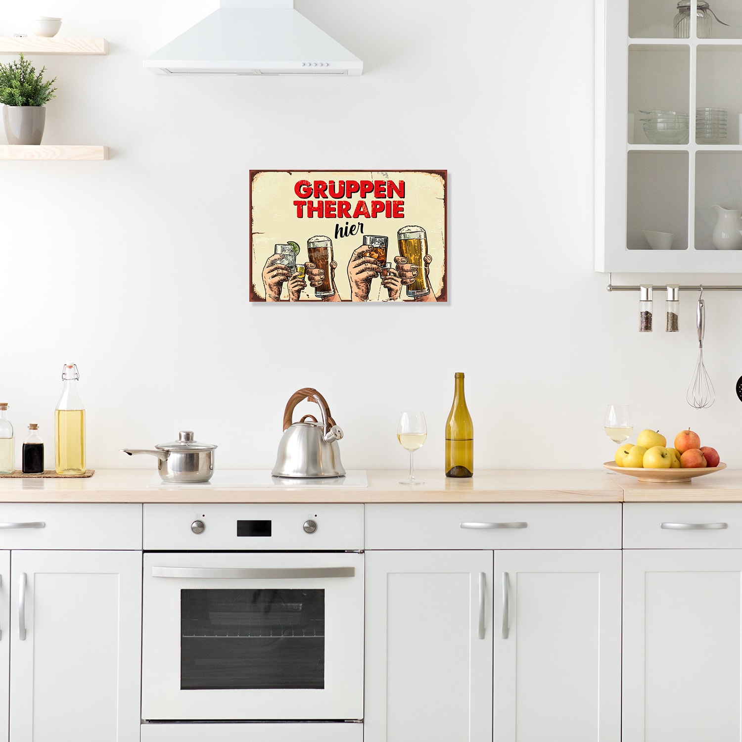 Image of queence Metallbild "Gruppentherapie Bier Spruch Stahlschild Blechschild" Getränke Schriftzug Sprüche Sprüche & Texte 1 Stk. tlg. 20x30x0,2cm - mit 4 Lochbohrung