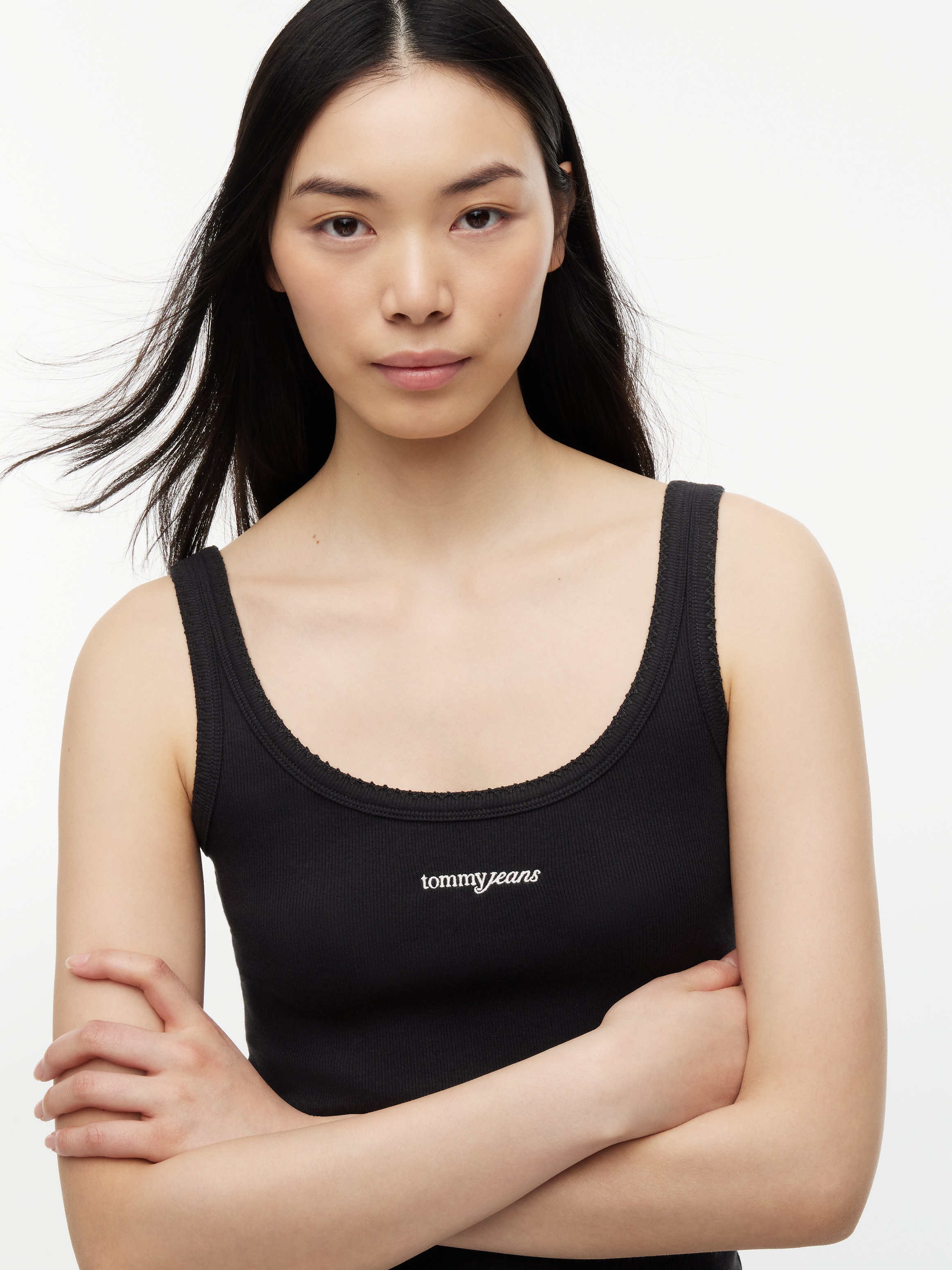 Tommy Jeans Top à bretelles »TJW SLIM SCRIPT RIB TANK« Baumwollmischung, slim fit, in gerippter Struktur, Logoschriftzug