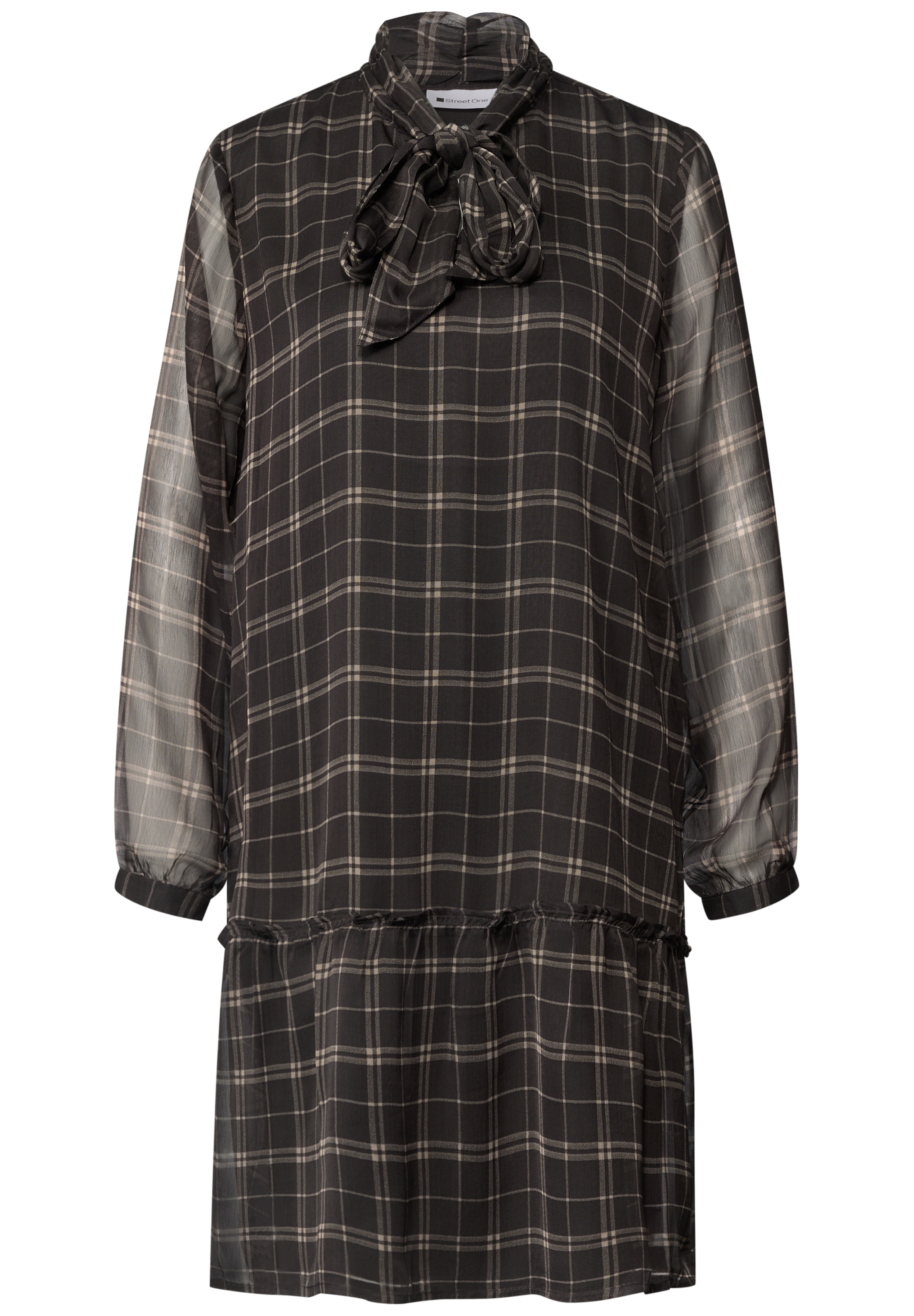 STREET ONE Robe en mousseline de soie Sans poches Robe tunique mi-longue avec détail de nœud / motif à carreaux