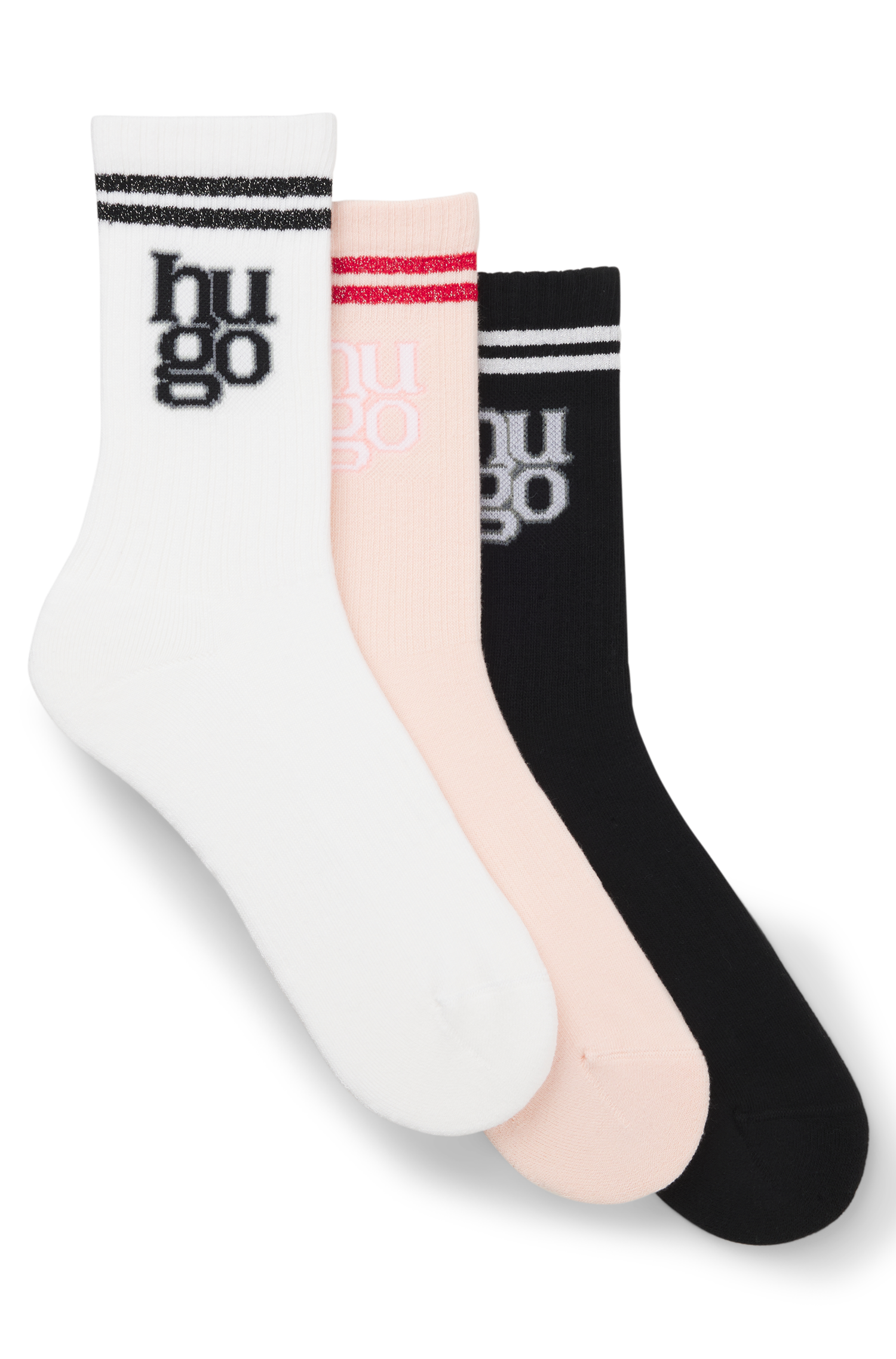 Image of HUGO Underwear Socken Packung, 3 Paar tlg. Logo mit Used-Look, Rippstrick, Verstärkter Fersen- und Zehenbereich
