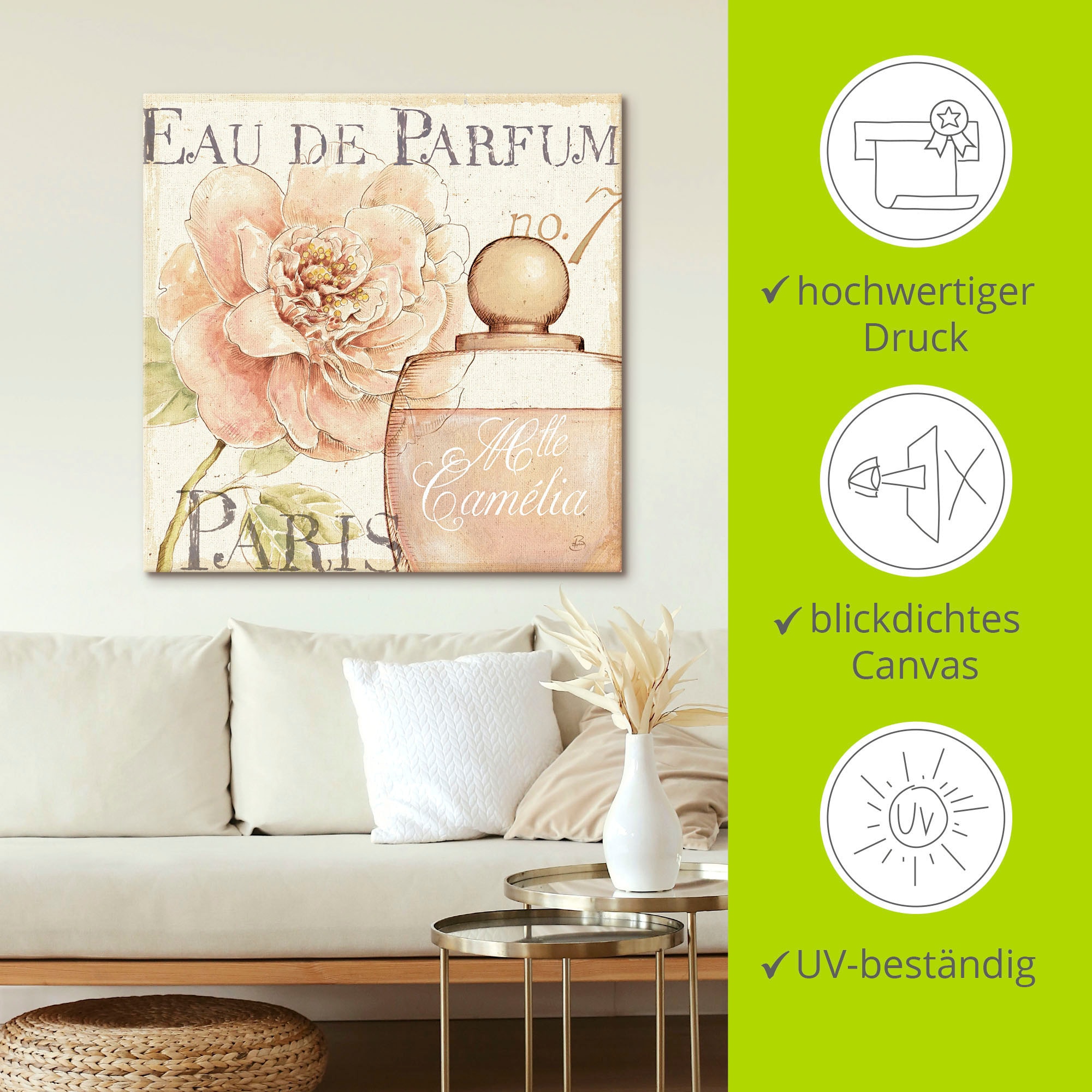 Artland Tableau sur toile »Blumen und Parfum II« 1 cuis tlg. auf Holzrahmen gespannt