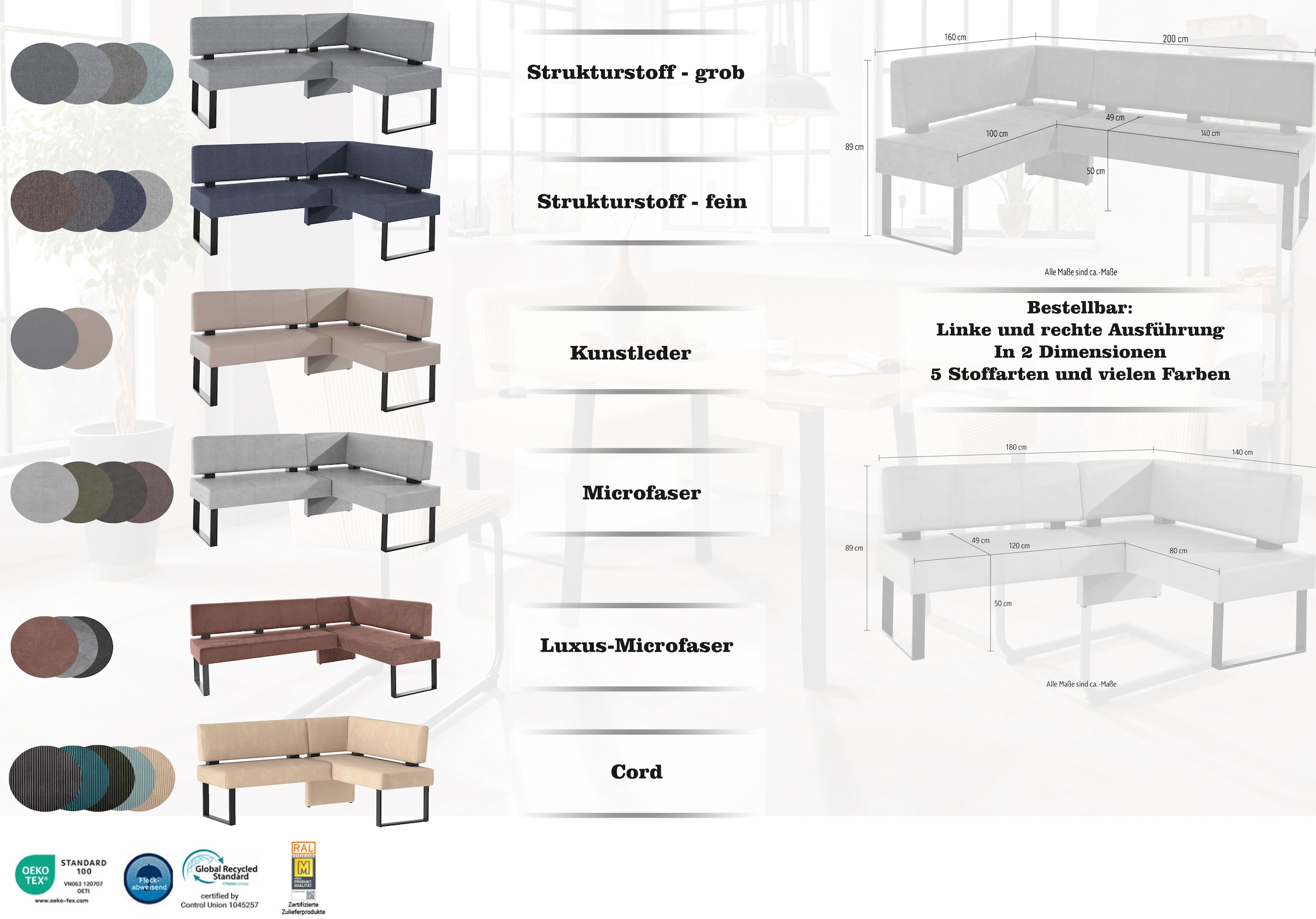 GOODproduct Eckbankgruppe »Oliver« Set, 4-tlg, 4 Stk. tlg. Eckbank mit Wellenunterfederung im Sitz, Tisch Massiv Eiche