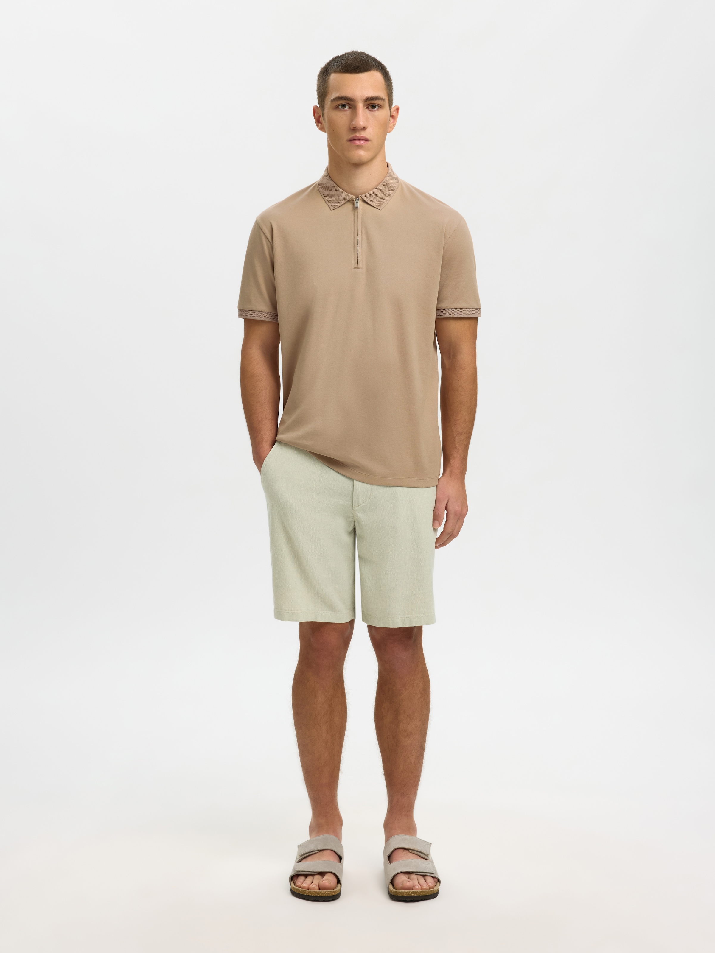 SELECTED Poloshirt »SLHFAVE ZIP SS POLO NOOS« Baumwollmischung, regular fit