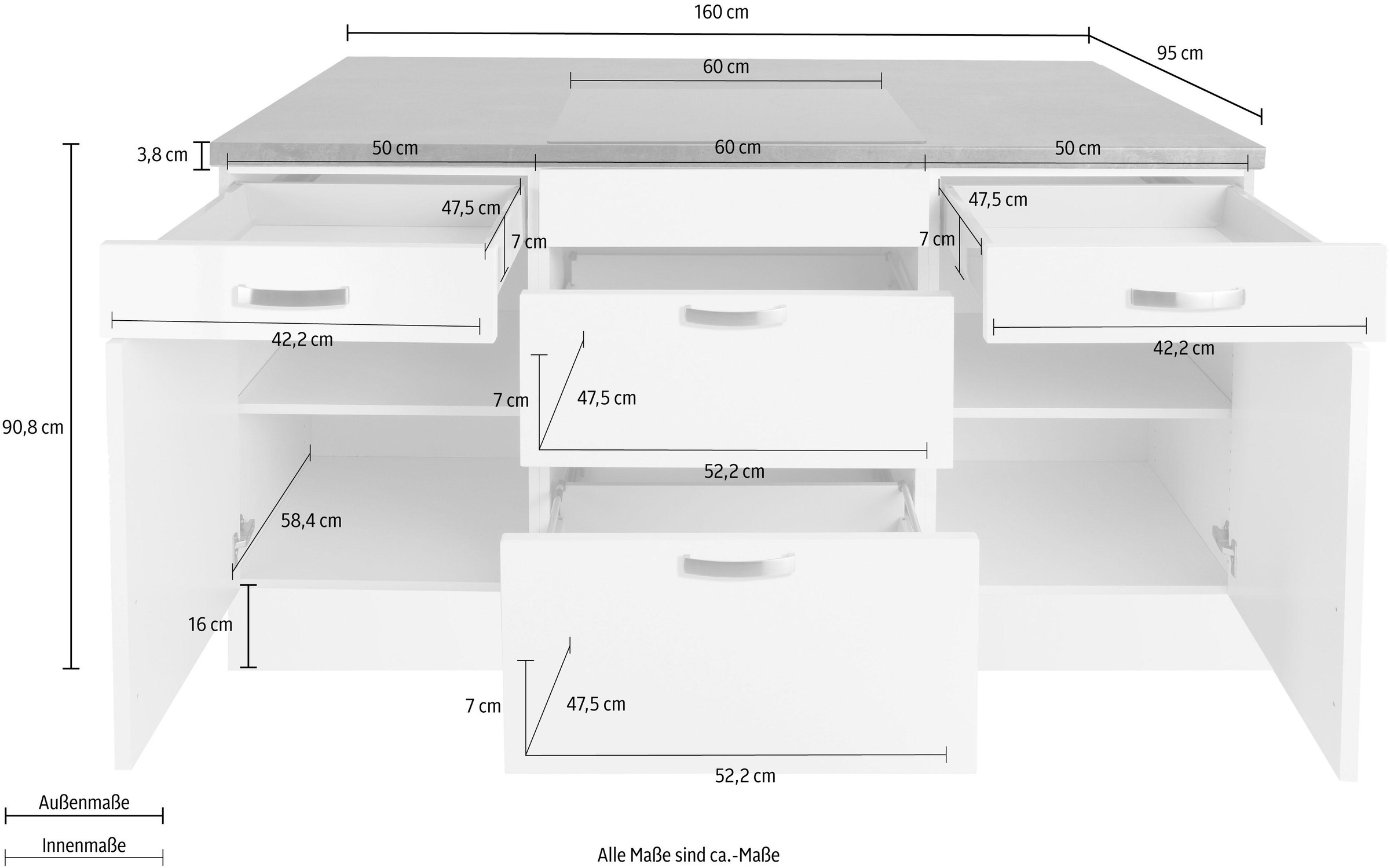 OPTIFIT Kücheninsel »Cara«, Vollauszüge und Soft-Close-Funktion, Stellbreite 160 x 95 cm