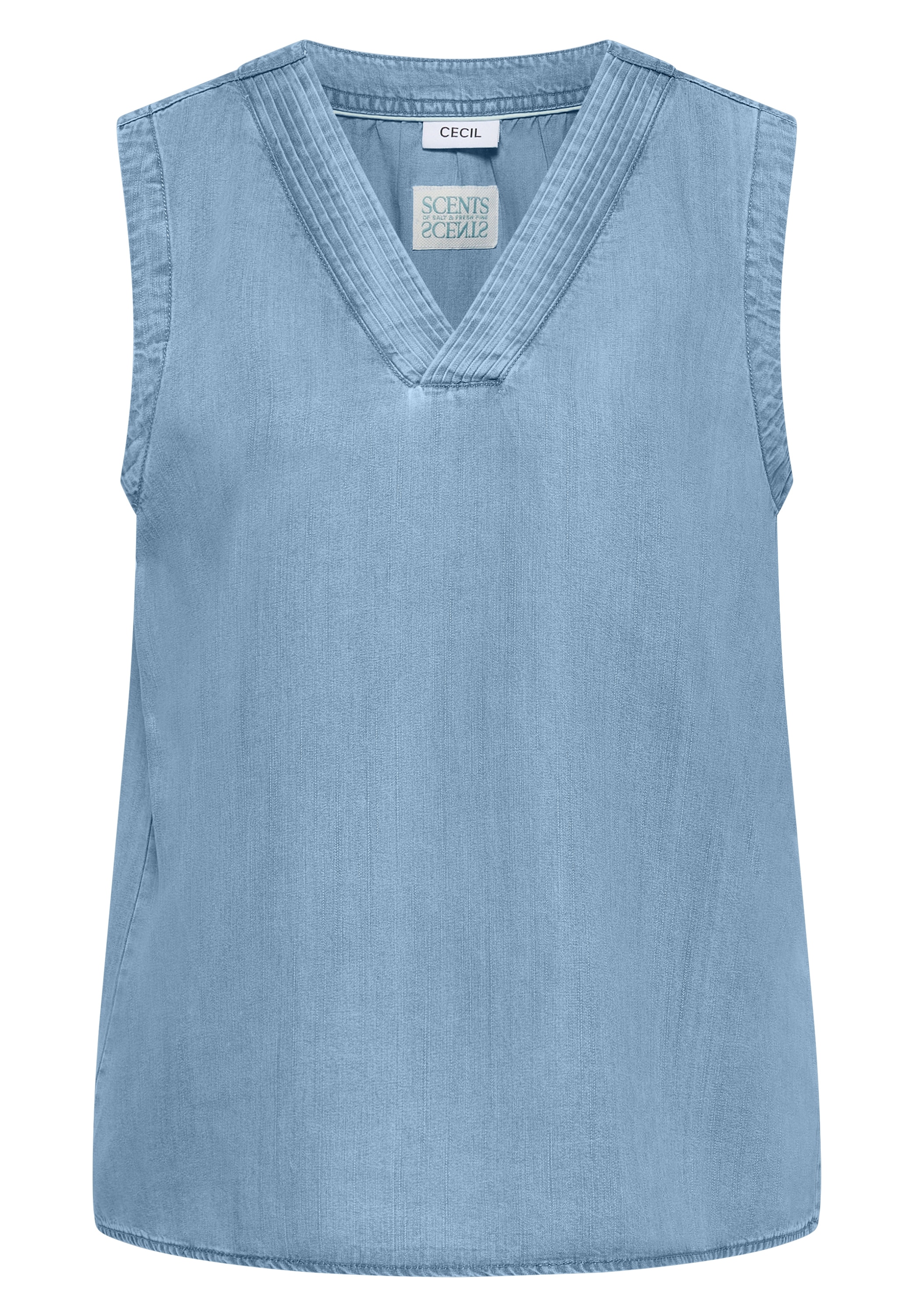 Cecil Top chemisier Blusentop - Sommershirt im Denim-Look mit V-Neck