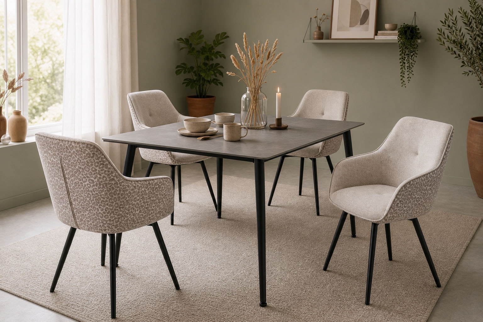 GOODproduct Chaise de salle à manger »Lincoln, 2er-Set, 360° Drehfunktion« (Ensemble) 2 cuismoderner Stuhl mit Leopardenlook, Webstoff und 360°-Drehfunktion