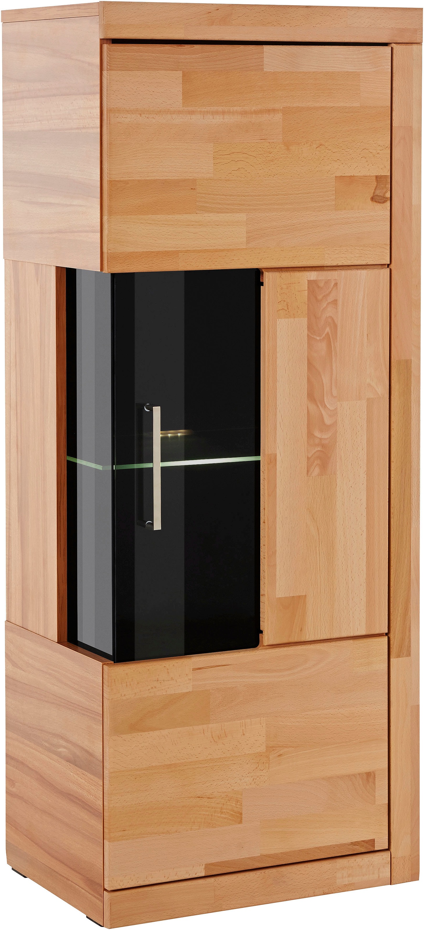 Image of GOODproduct Vitrine "RIBE75, 1Glasboden variabel, dunkles gehärtetes Glas, Trendfarbe" B/T/H:50/35/125cm, Front massivholz,4 Fächer,Griffe silberfar,geölt